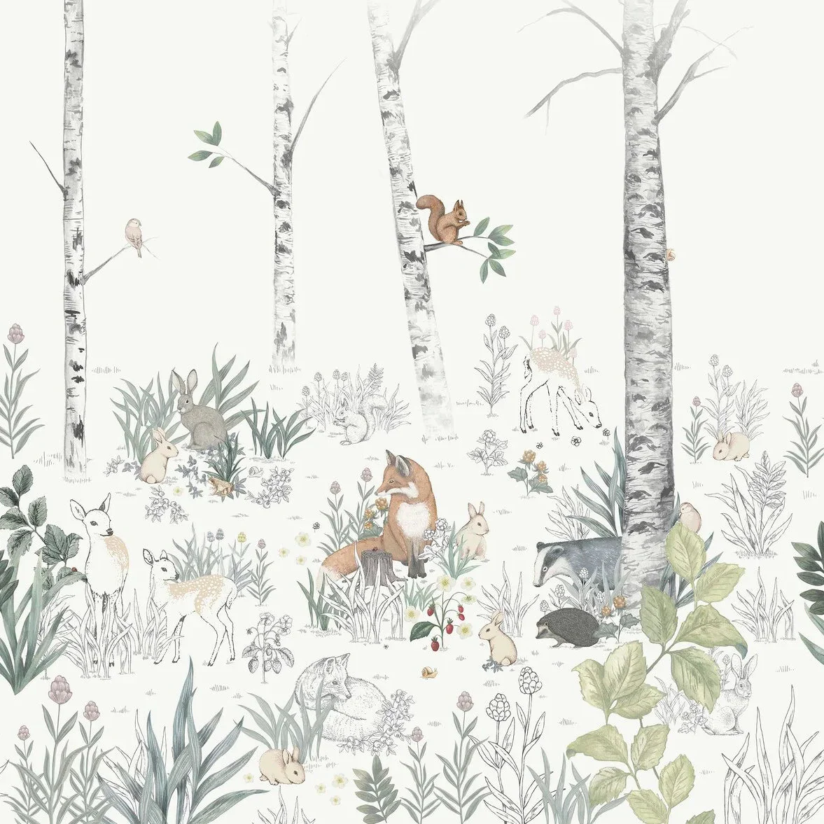 Mural dziecięcy z krajobrazem lasu MAGIC FOREST ciepły biały