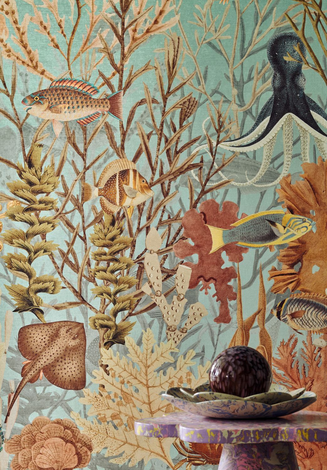 Mural tekstylny z motywem rafy koralowej MOOREA błękitny - Image 2