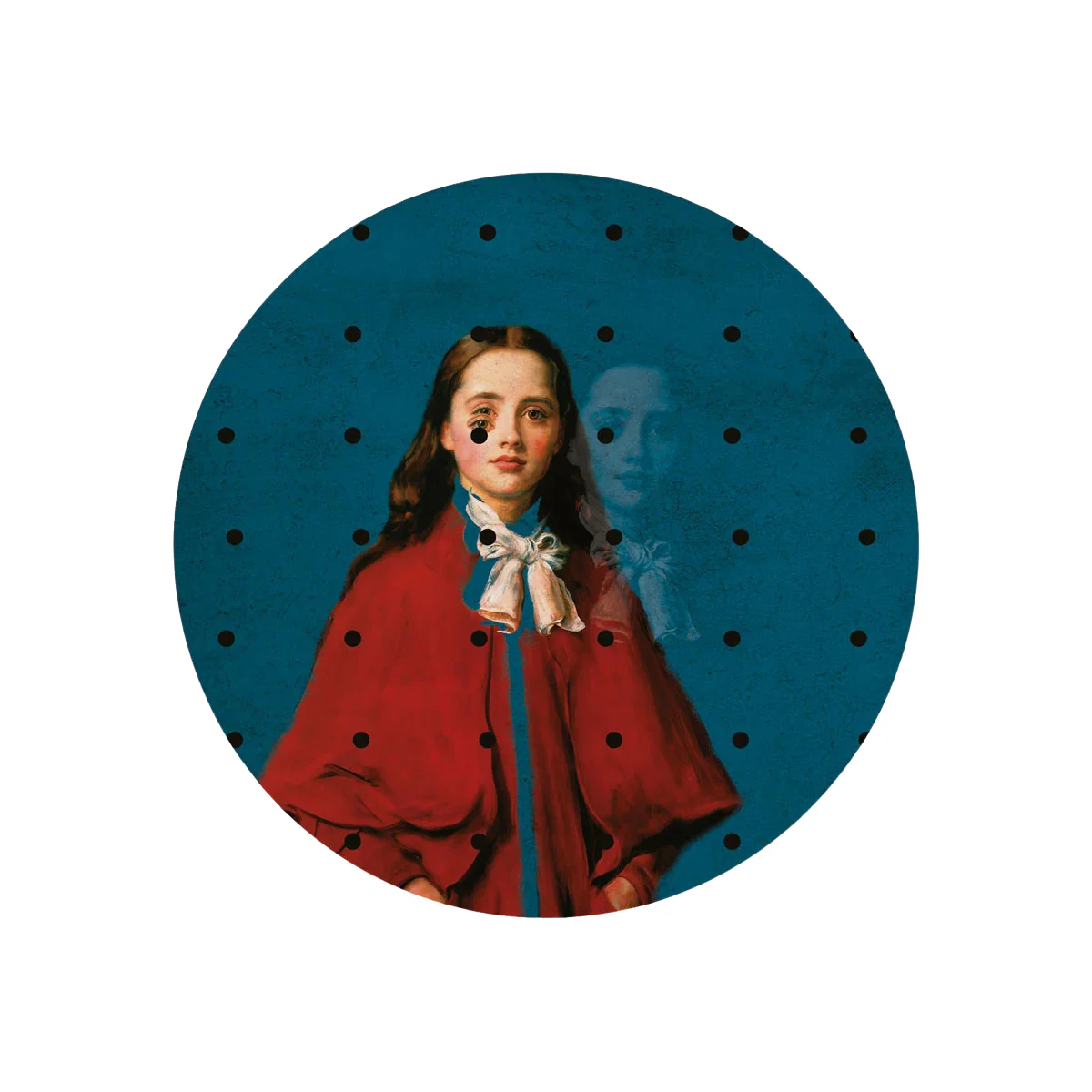 Mural w kształcie koła DOTS - GIRL IN RED niebieski z czerwonym