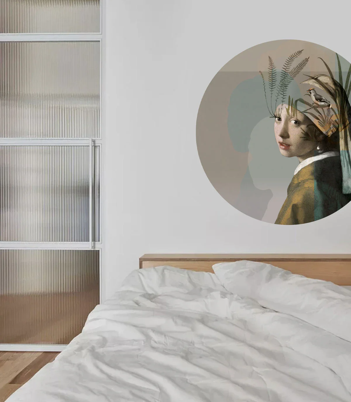 Mural w kształcie koła DOTS - NATURE GIRL WITH THE PEARL beżowy z zielonym - Image 3