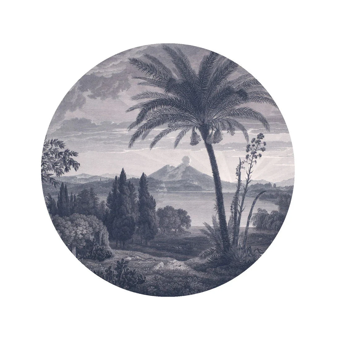 Mural w kształcie koła DOTS - TROPICAL VOLCANO VISTA BLUE niebieski