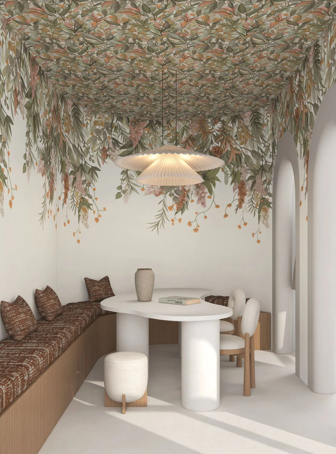 Mural z motywem roślinnym liści WISTERIA zielony i pudrowym różowym - Image 7