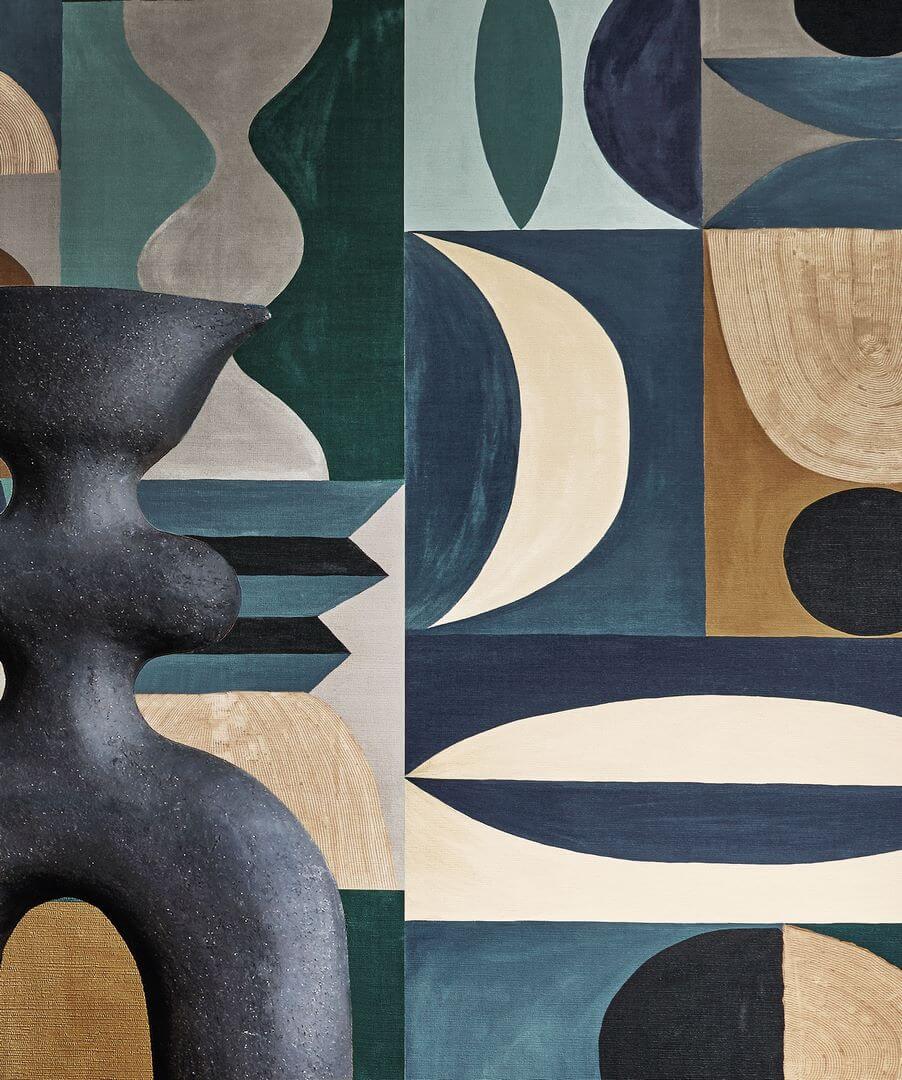 Mural z geometrycznym wzorem MODELAGE - BLEU/CELADON niebieski z seledynowym - Image 3