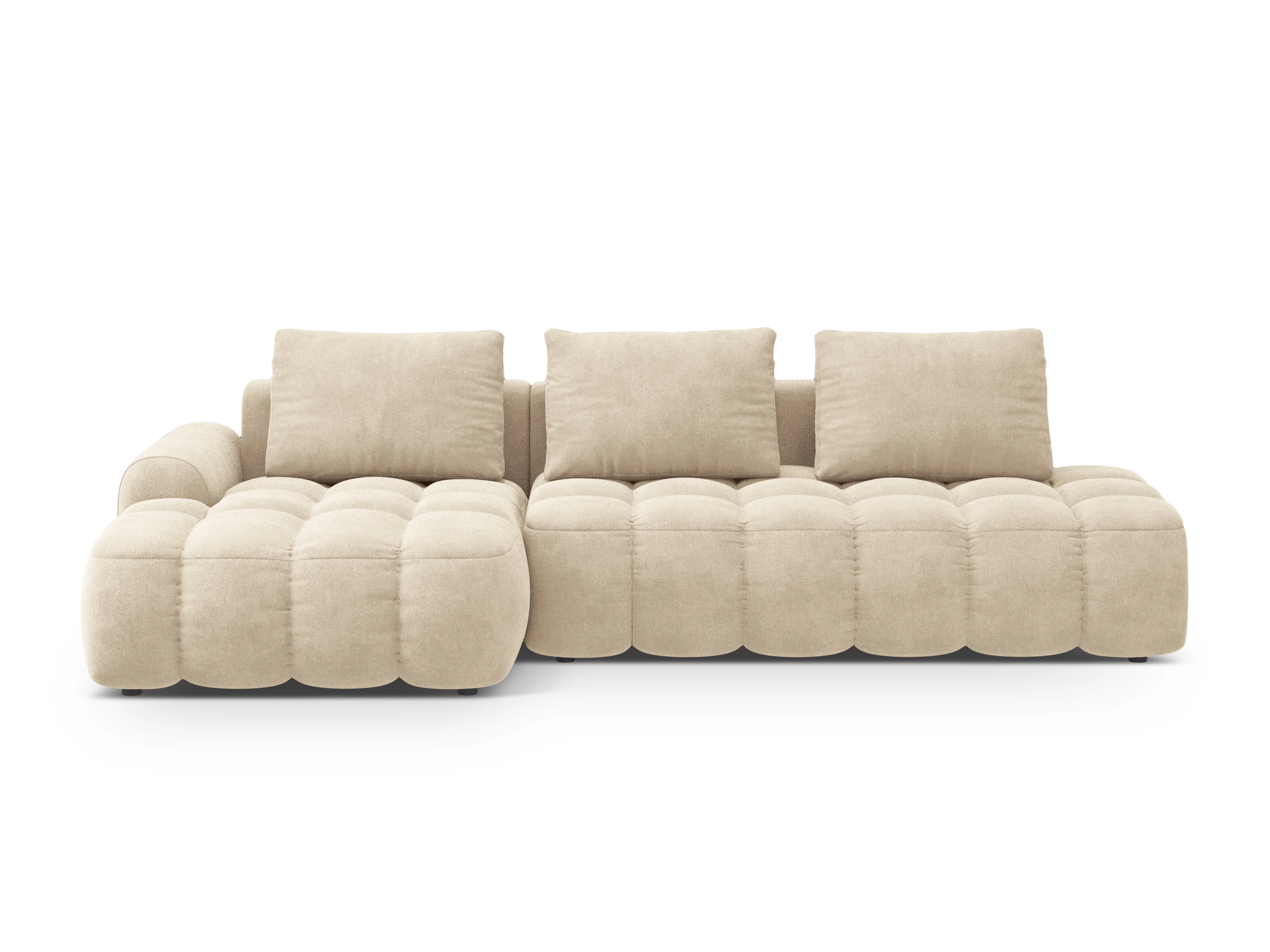 Narożnik aksamitny lewostronny z funkcją spania 3-osobowy LINZ jasnobeżowy