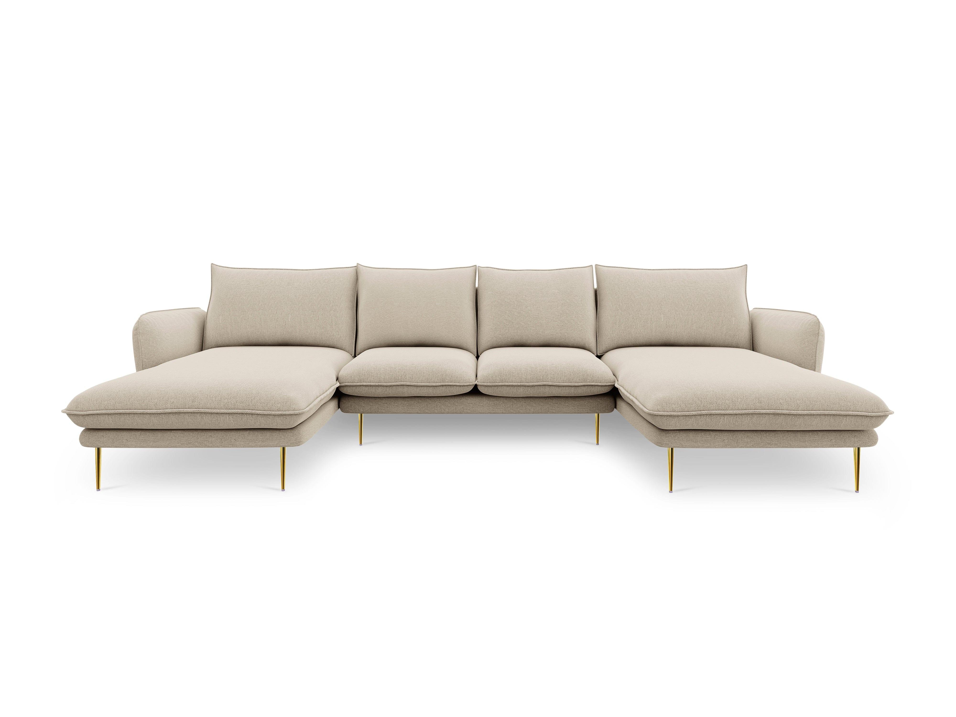 Sofa panoramiczna 6-osobowa VIENNA beżowy szenil ze złotą podstawą - Image 3