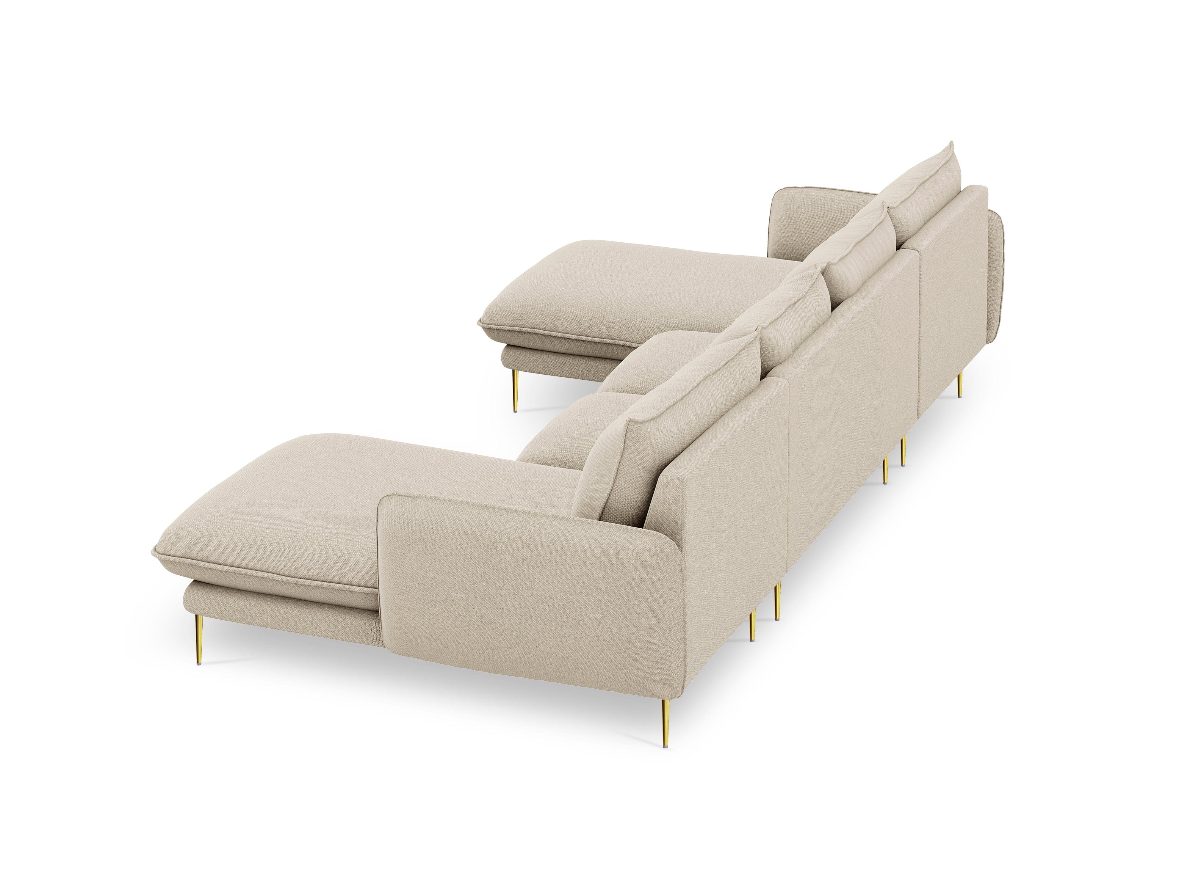 Sofa panoramiczna 6-osobowa VIENNA beżowy szenil ze złotą podstawą - Image 4