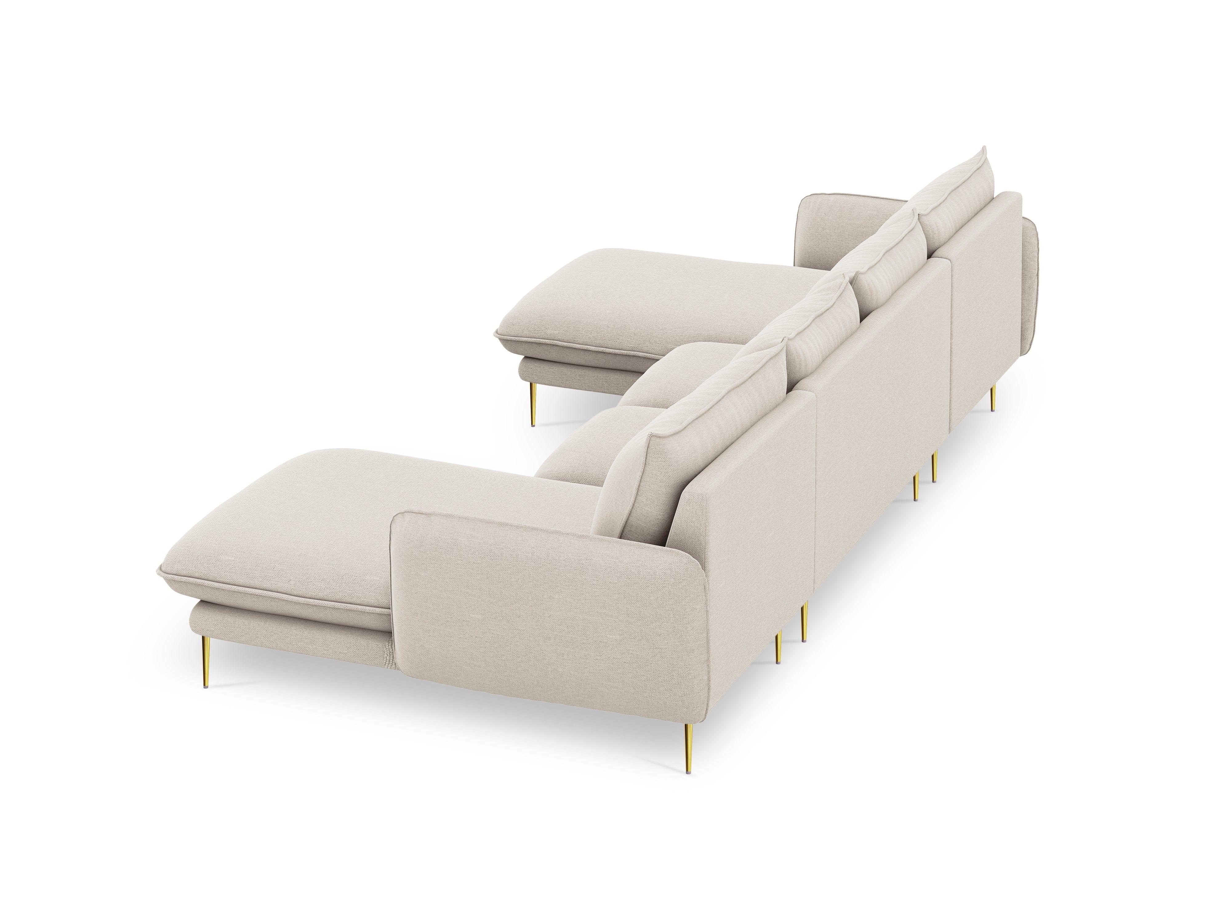 Sofa panoramiczna 6-osobowa VIENNA jasnobeżowy szenil ze złotą podstawą - Image 11