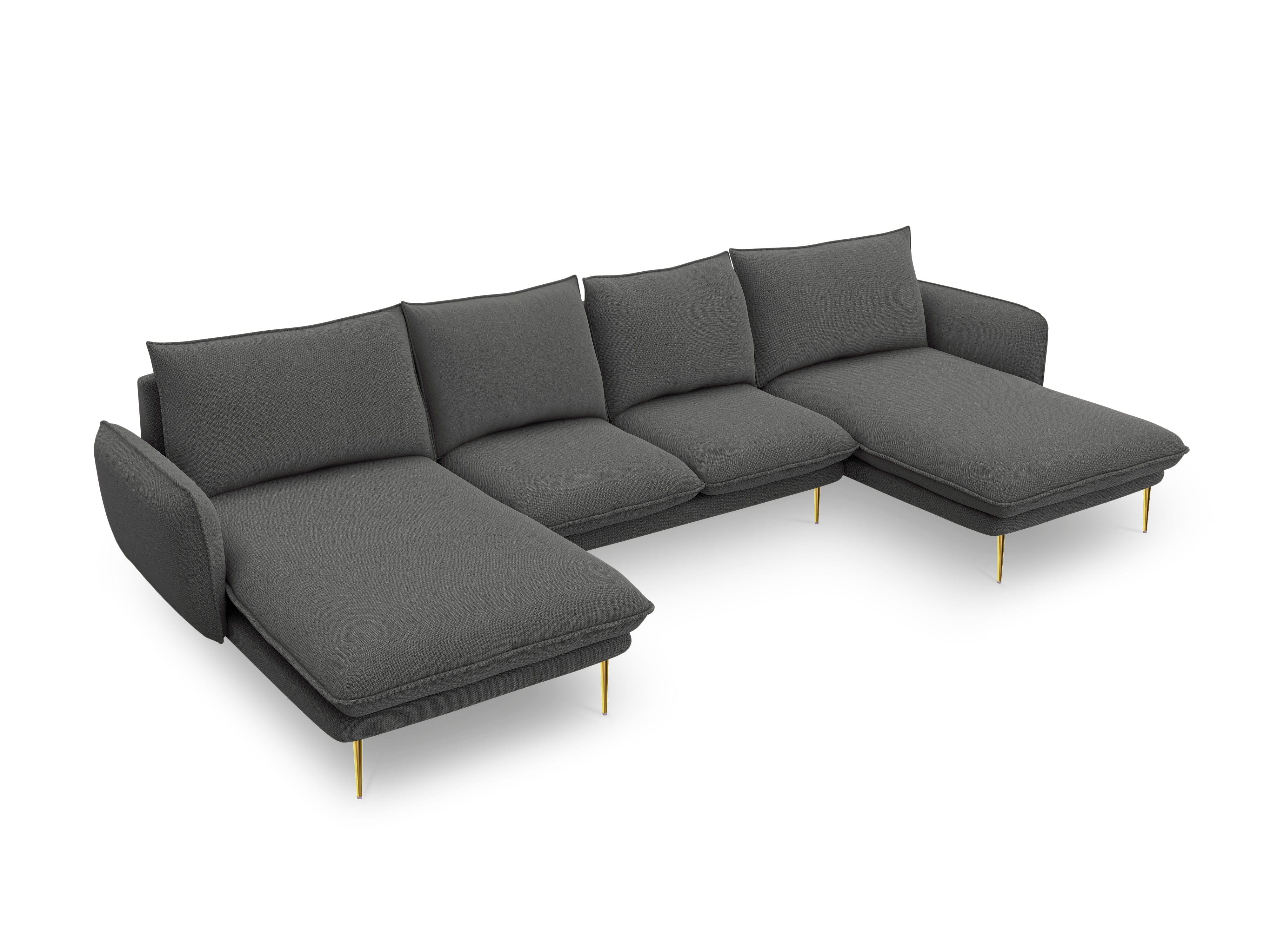 Sofa panoramiczna 6-osobowa VIENNA ciemnoszary szenil ze złotą podstawą - Image 4