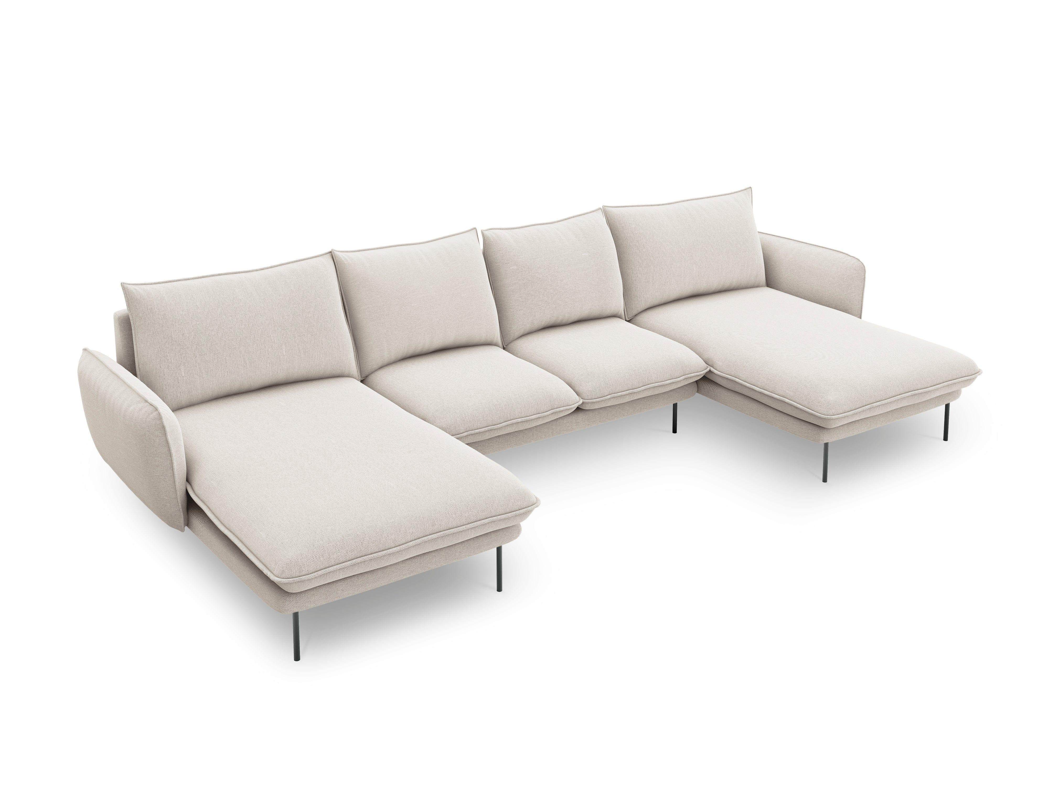 Sofa panoramiczna 6-osobowa VIENNA jasnobeżowy szenil z czarną podstawą - Image 4