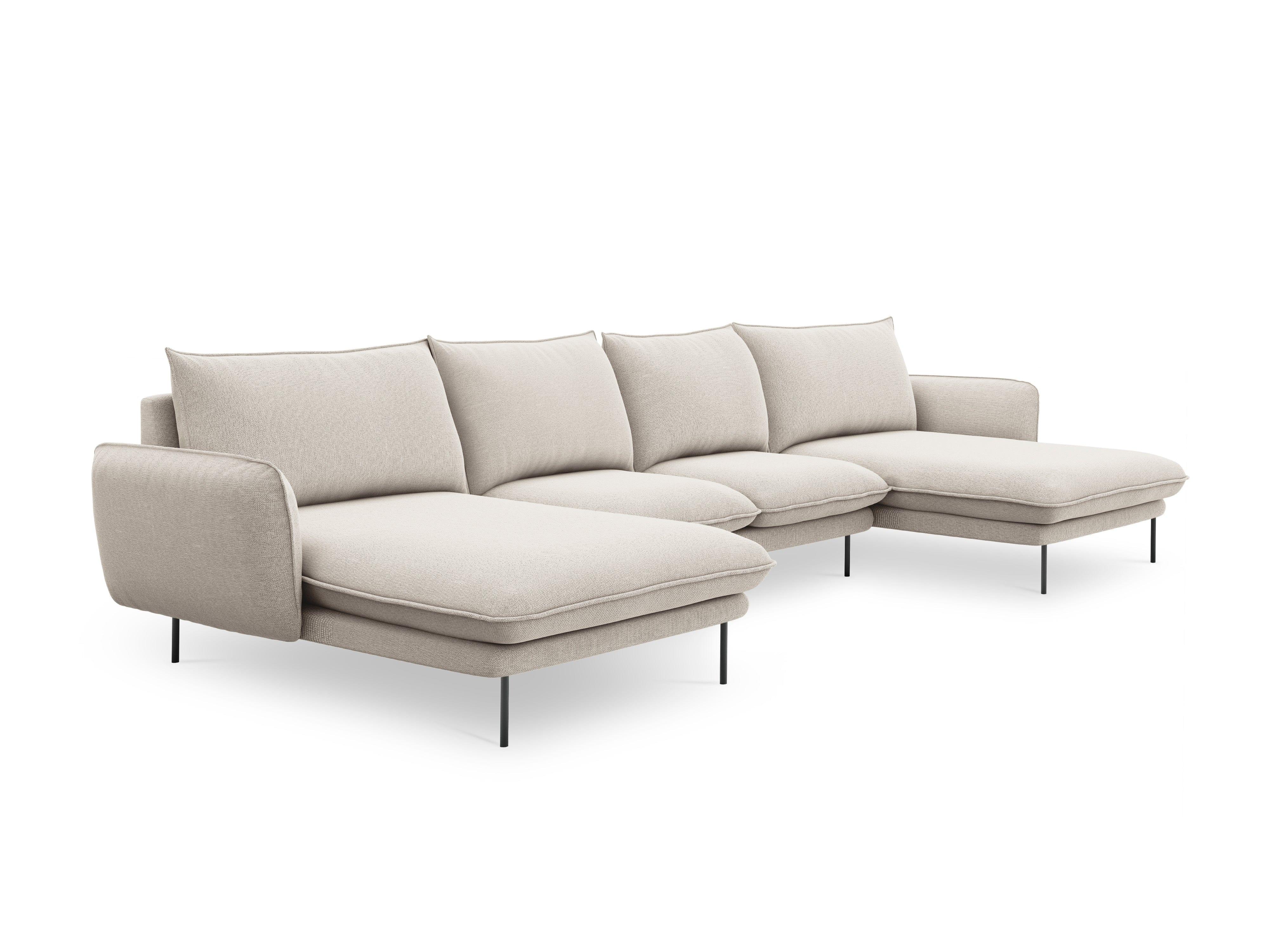 Sofa panoramiczna 6-osobowa VIENNA jasnobeżowy szenil z czarną podstawą - Image 9