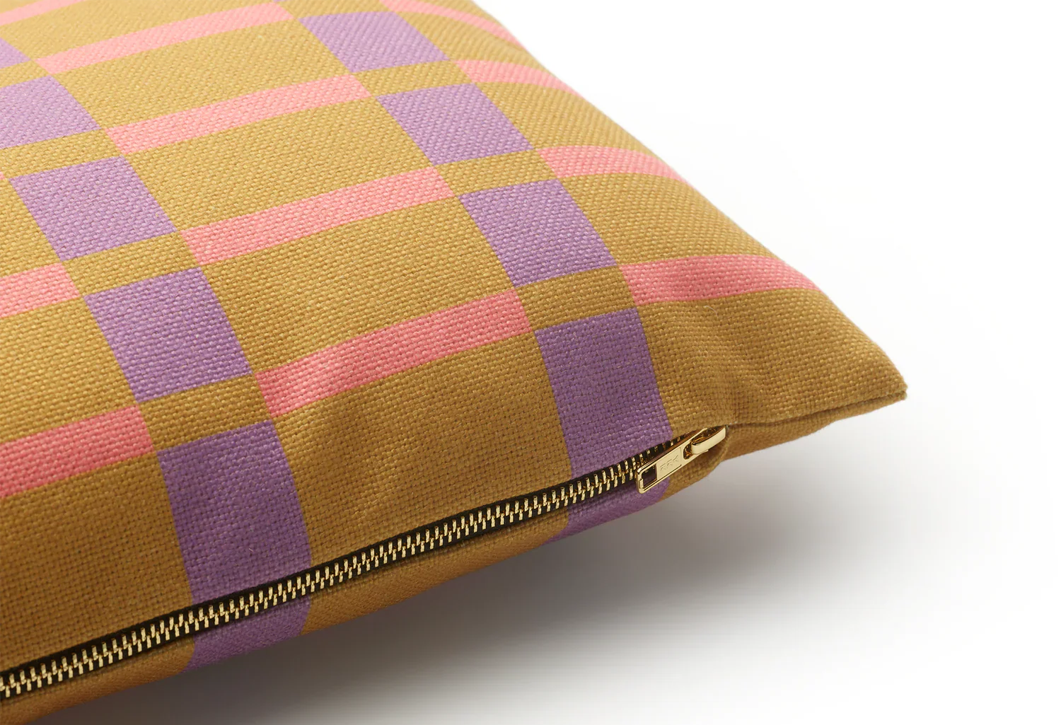 Poduszka prostokątna STRIPES AND CHECKS oliwkowy brązowy z fioletowym - Image 4