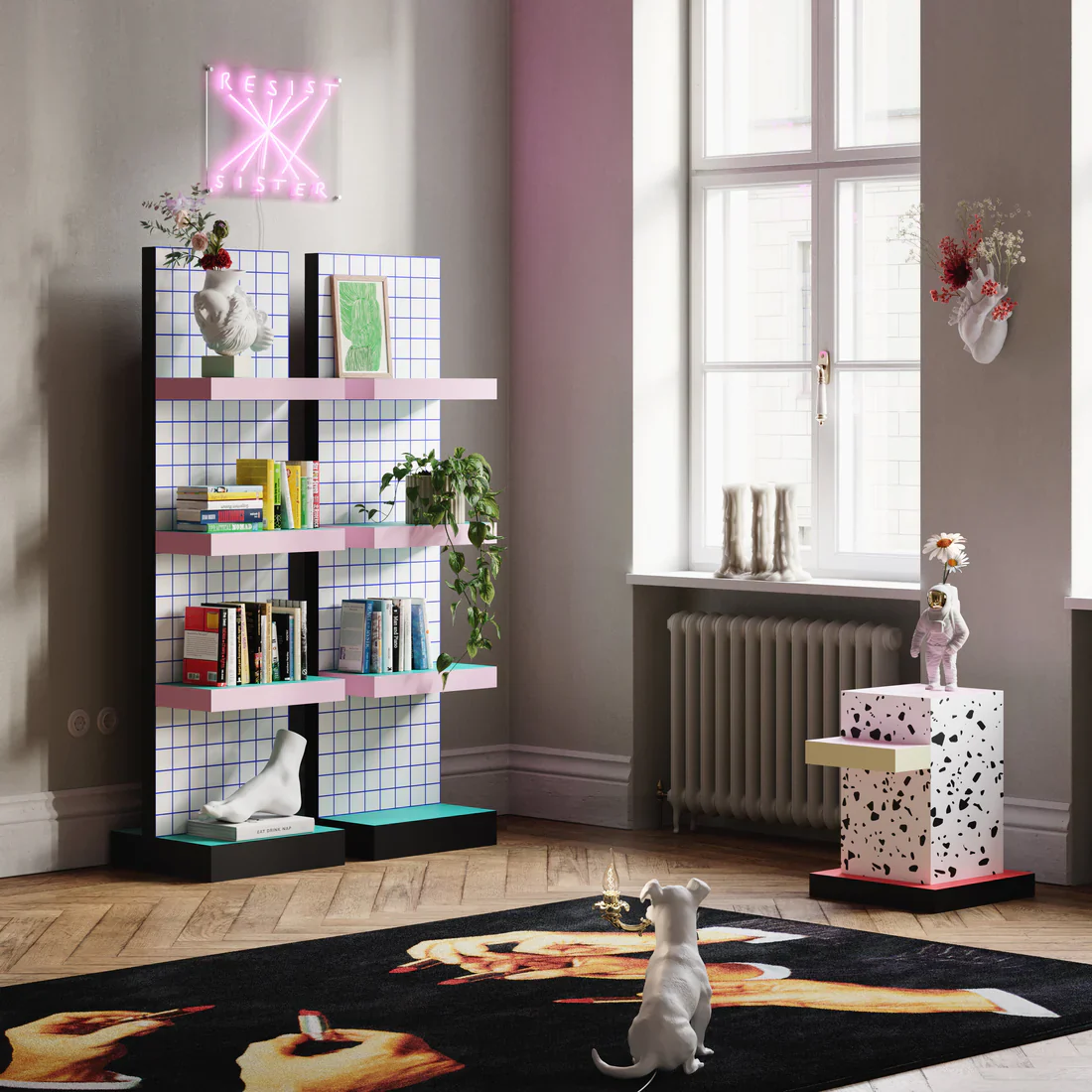 Regał SUPERSHELF TERRAZZO biały z żółtym i różowym - Image 2