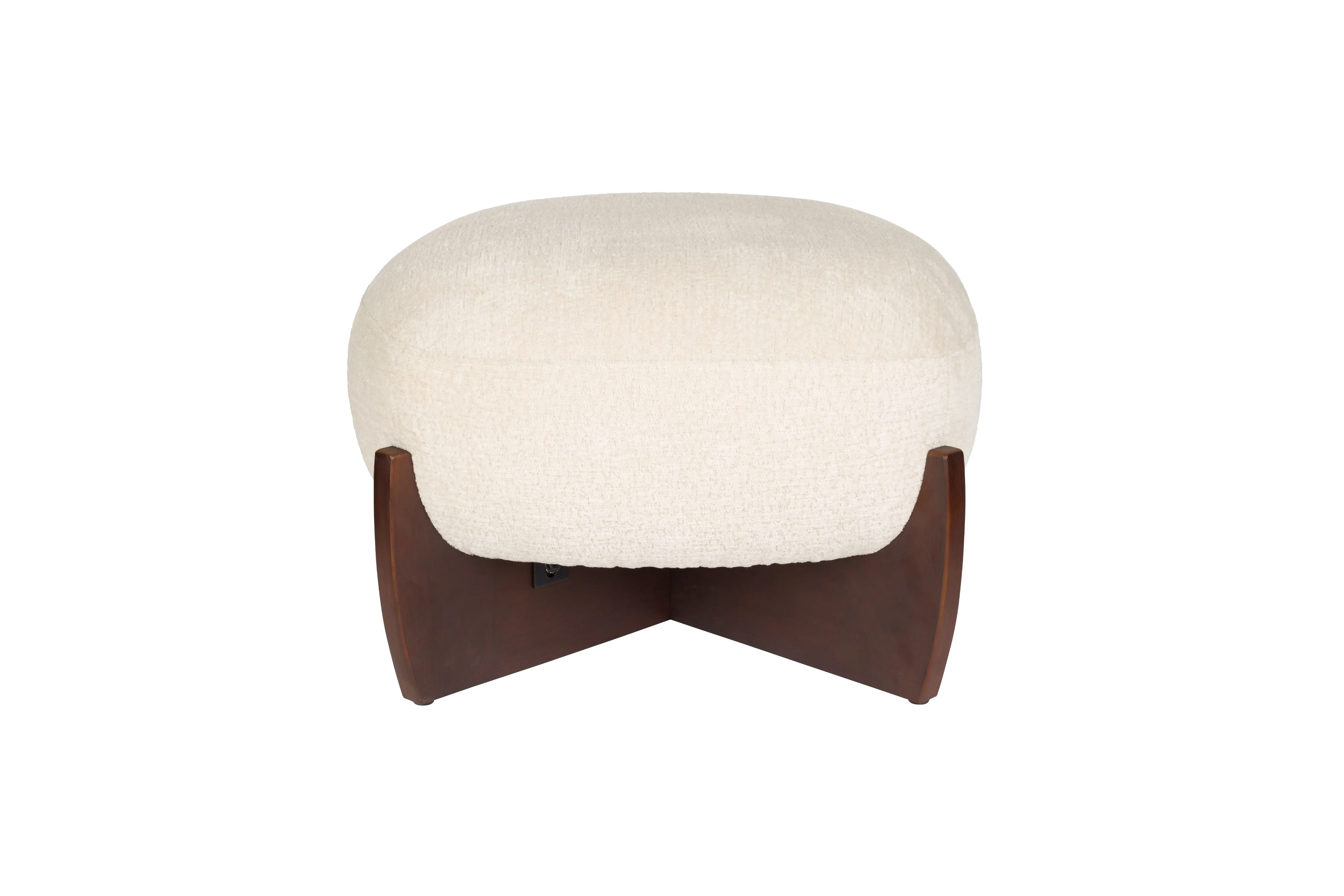 Puf EMILIUS beżowy z drewnianą podstawą - Image 3