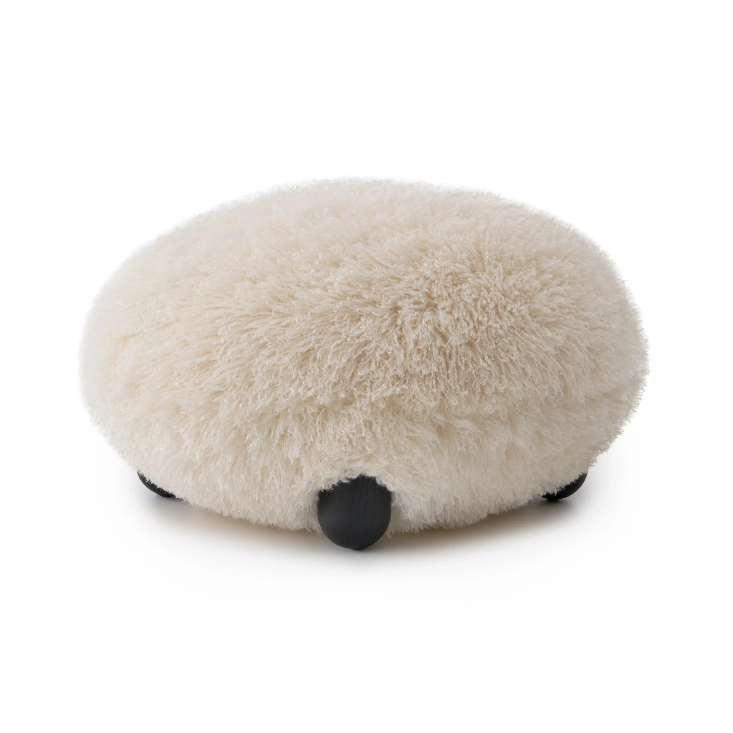 Puf FLOCK - FLUFFY EDITION sztuczne futerko z drewnianą podstawą