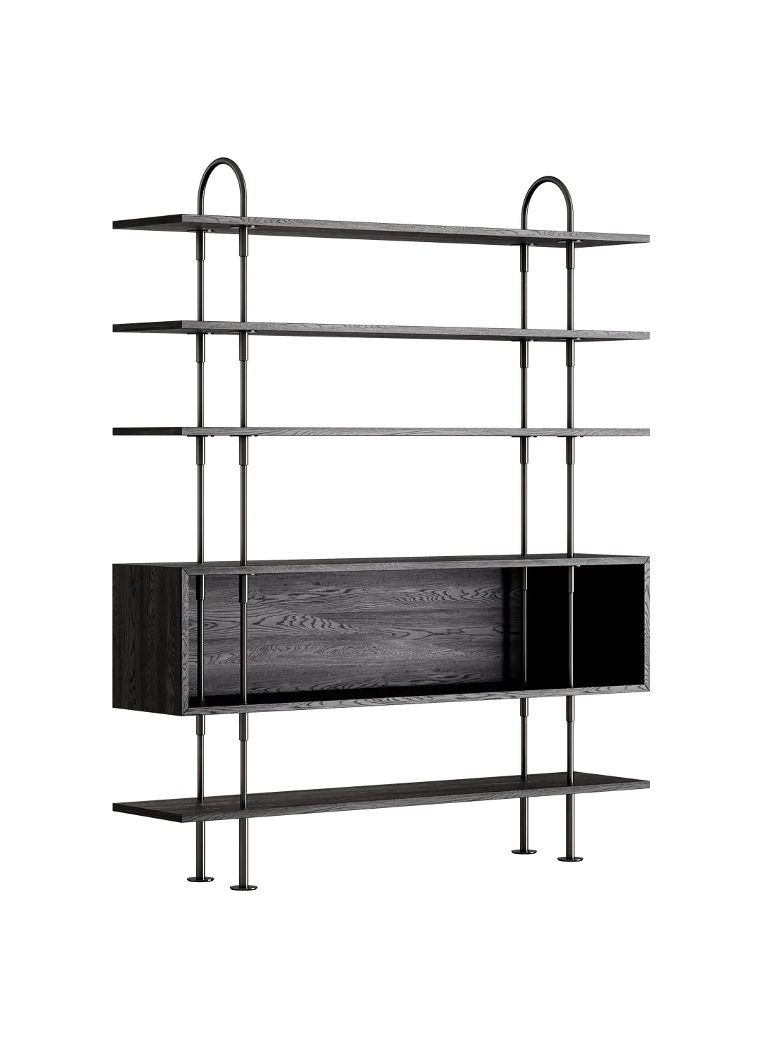 Regał KEEN BOX ciemne drewno jesionowe z czarną mosiężną ramą - Image 3