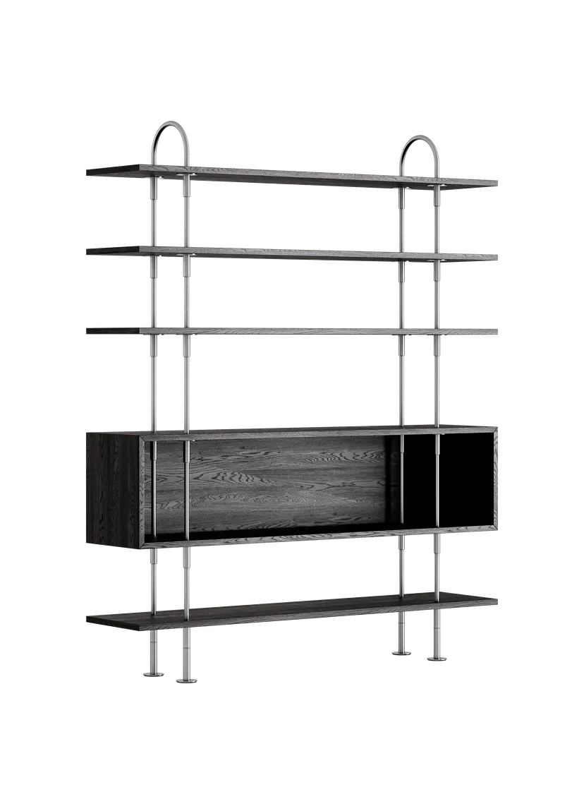 Regał KEEN BOX ciemne drewno jesionowe z satynową stalową ramą - Image 3