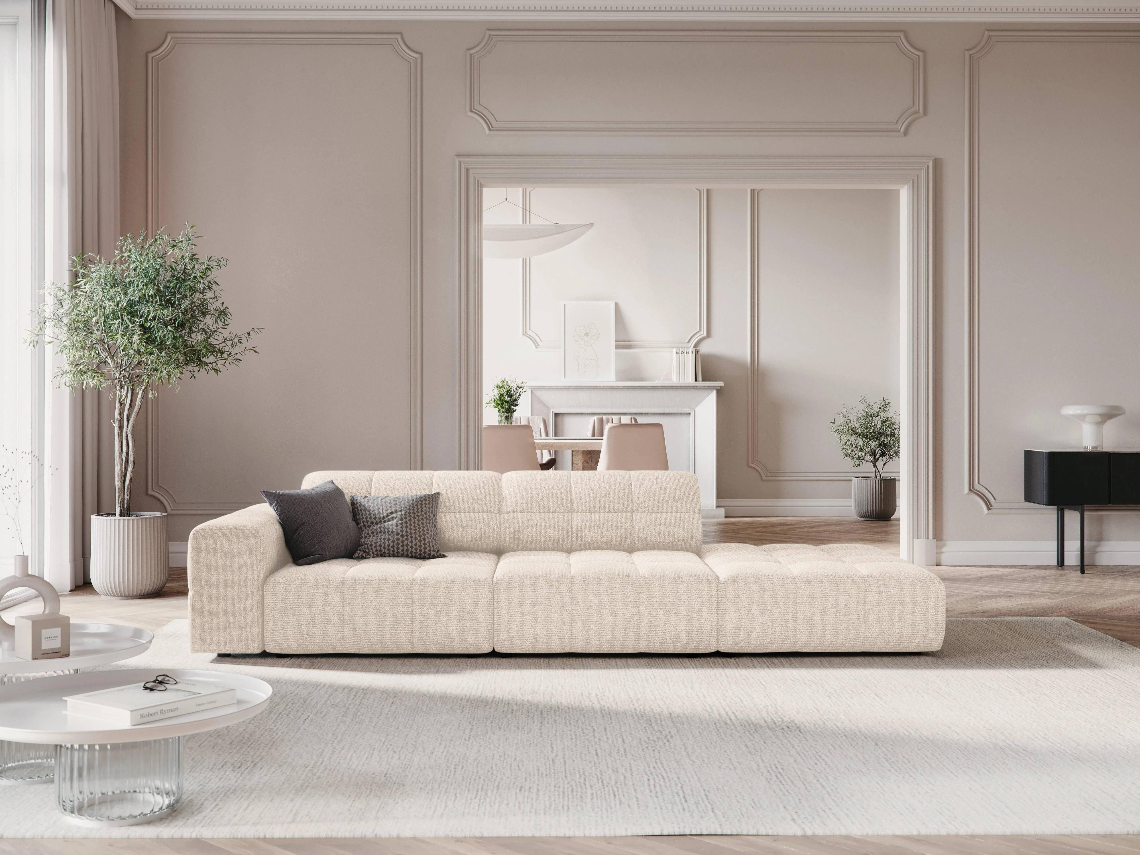Sofa prawostronna 3-osobowa CHICAGO jasnobeżowy szenil - Image 2