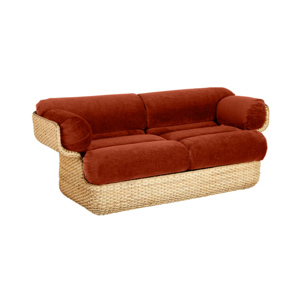 Sofa 2-osobowa BASKET bordowy z rattanem