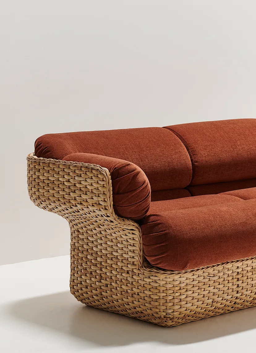 Sofa 2-osobowa BASKET bordowy z rattanem - Image 7