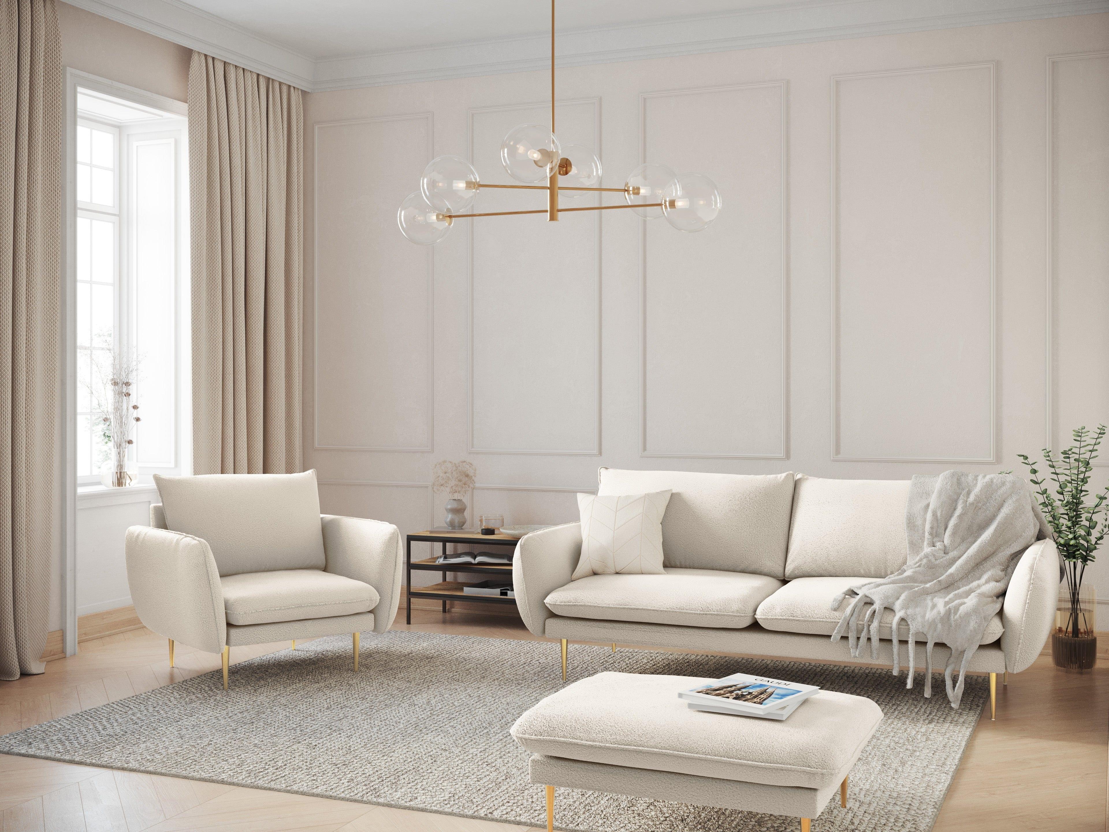 Sofa 2-osobowa VIENNA beżowy boucle ze złotą podstawą - Image 7