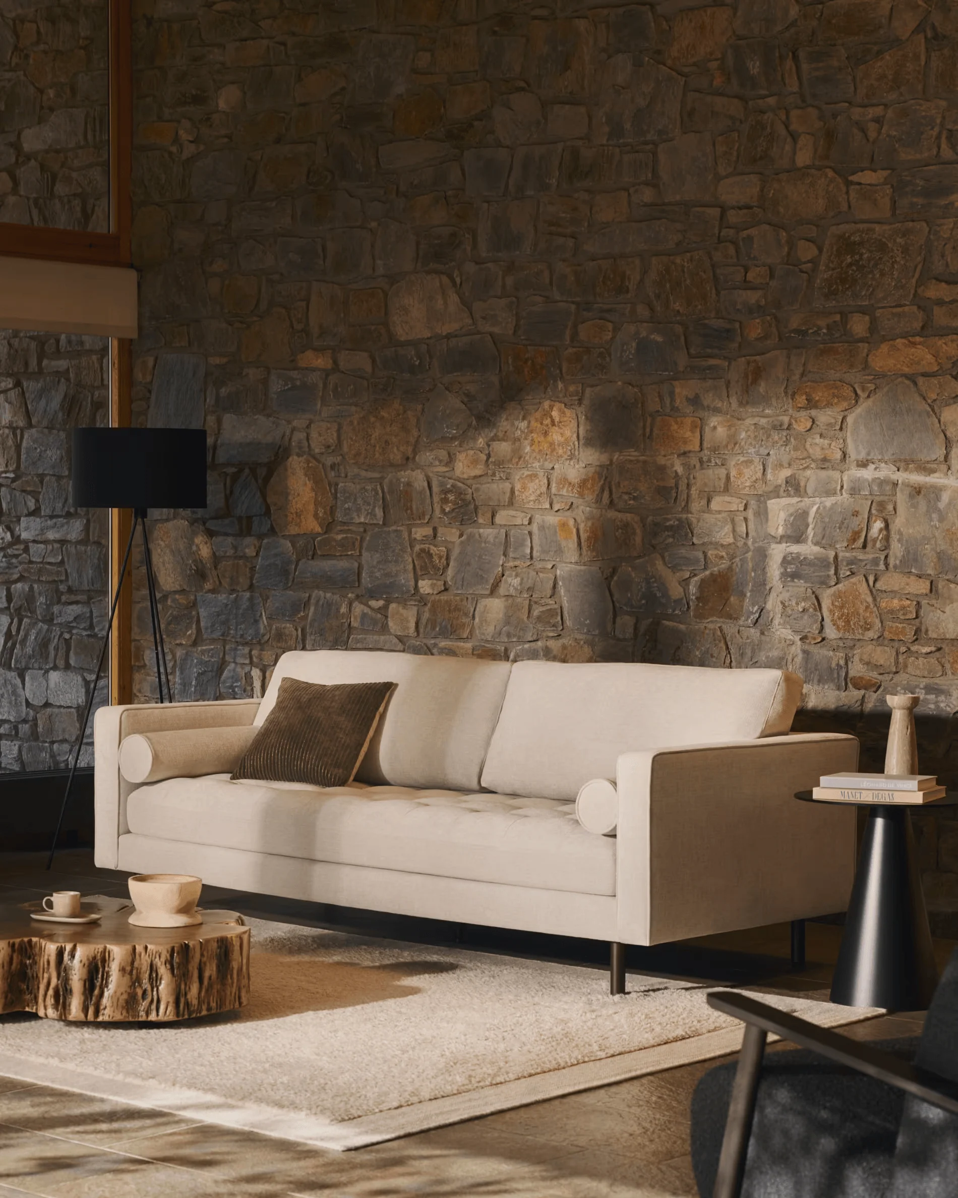 Sofa 3-osobowa DEBRA perłowy szenil z wenge podstawą - Image 2