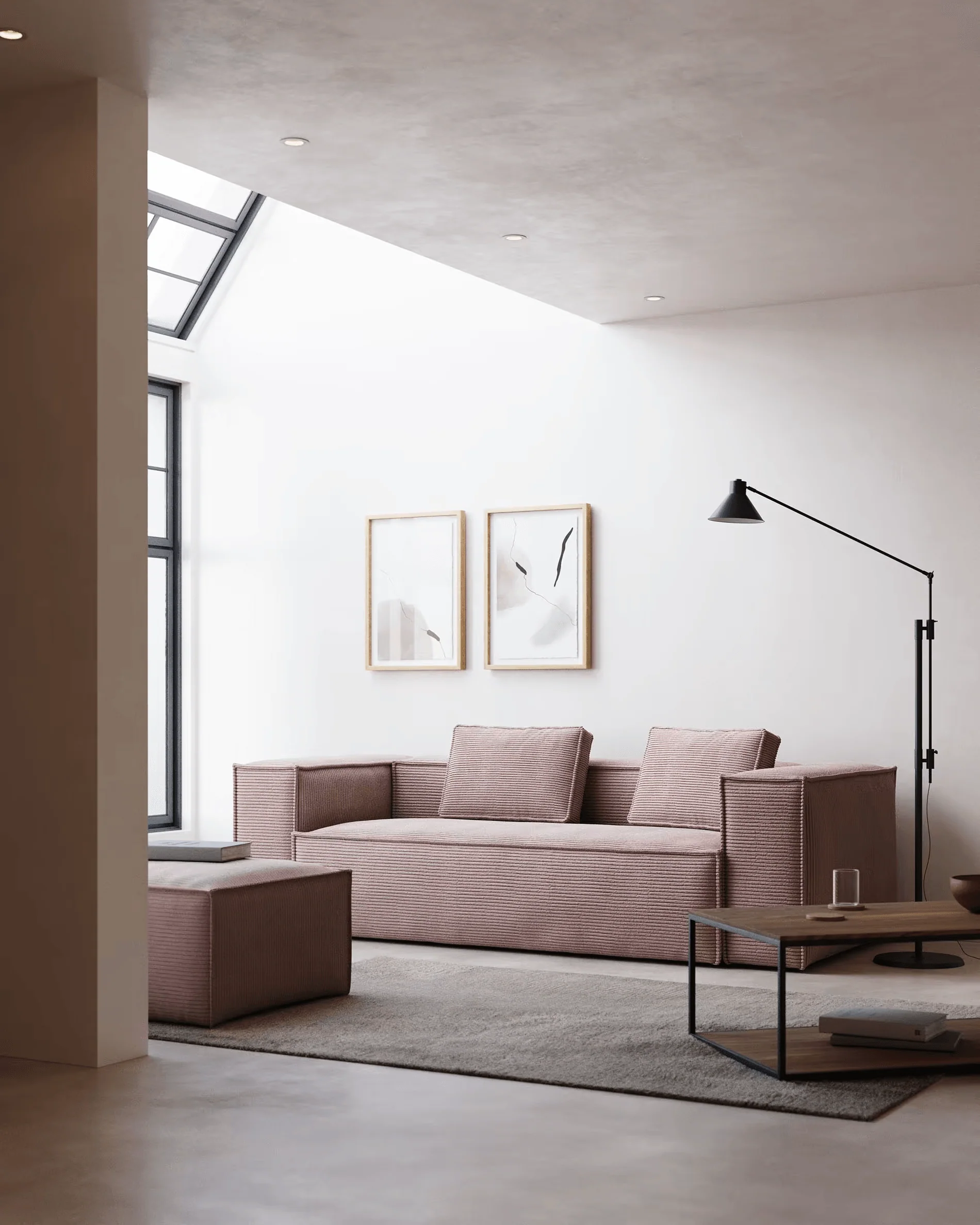 Sofa 3-osobowa BLOK jasnoróżowy sztruks - Image 2
