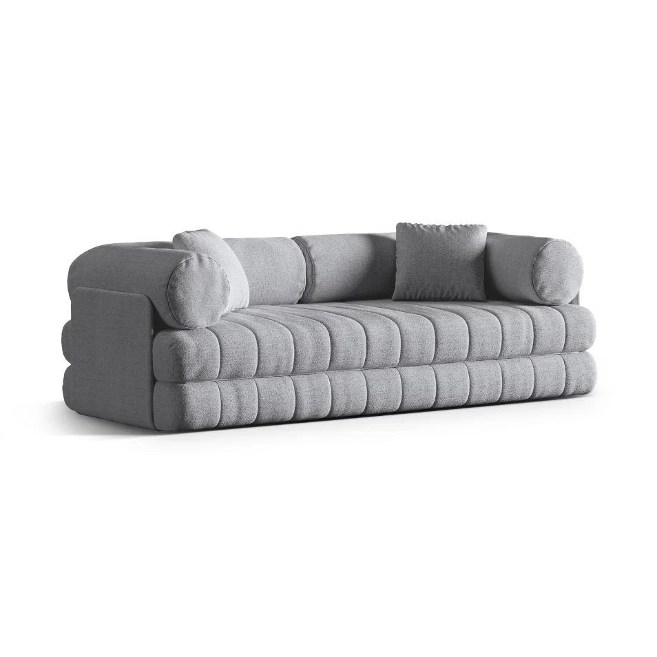 Sofa 3-osobowa z funkcją spania KEMI jasnoszary bouclé