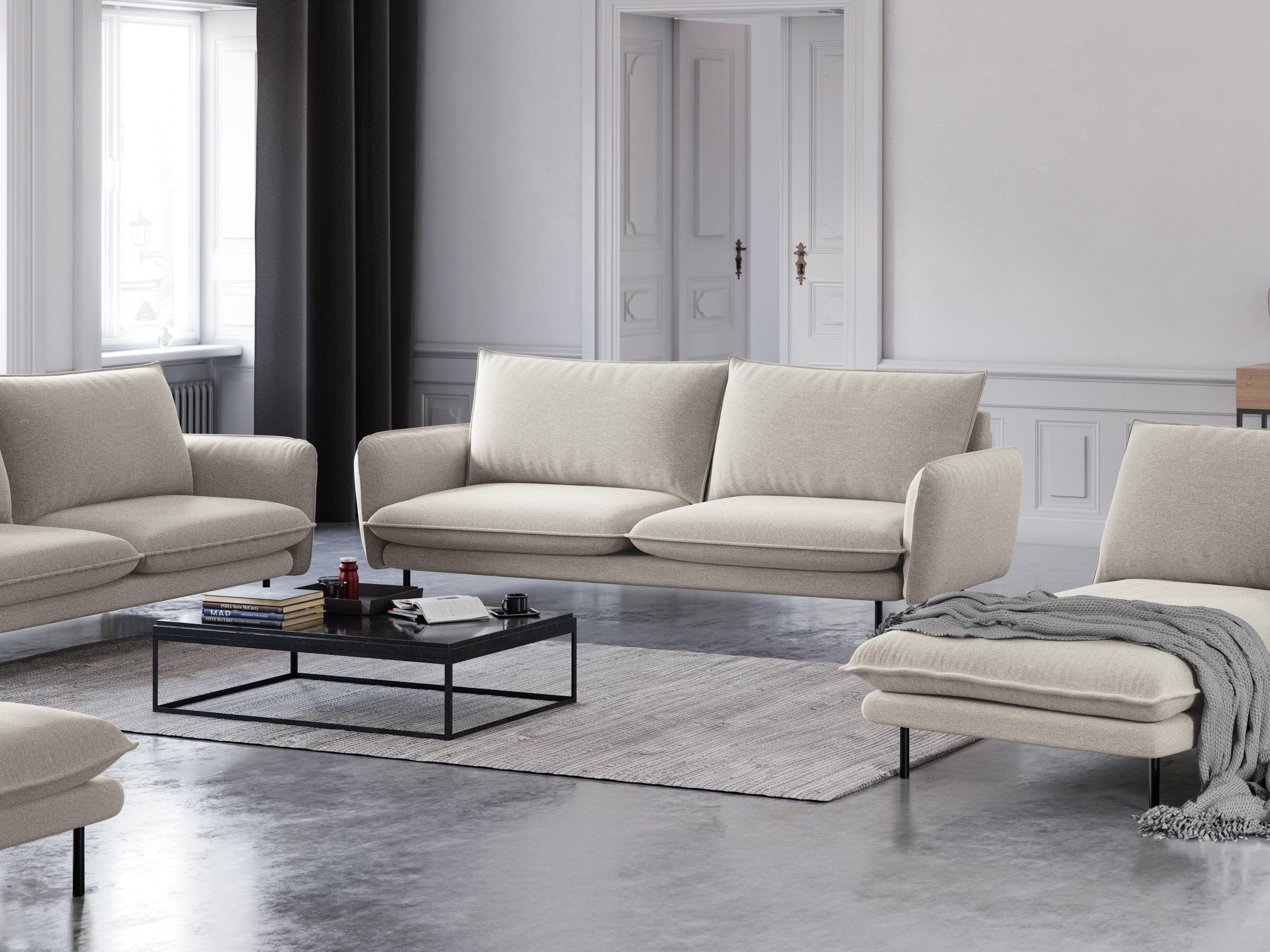 Sofa 4-osobowa VIENNA jasnobeżowy szenil z czarną podstawą - Image 6