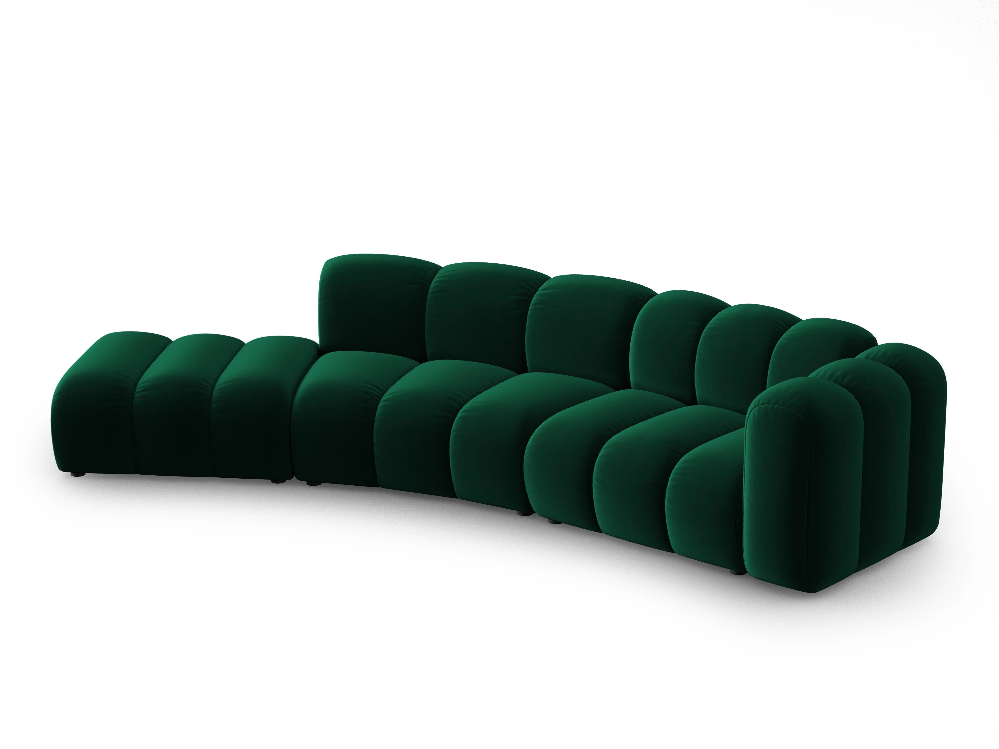 Sofa aksamitna 5-osobowa lewostronna LUPINE butelkowy zielony