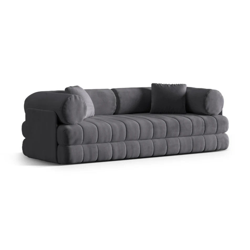 Sofa aksamitna 3-osobowa z funkcją spania KEMI ciemnoszary