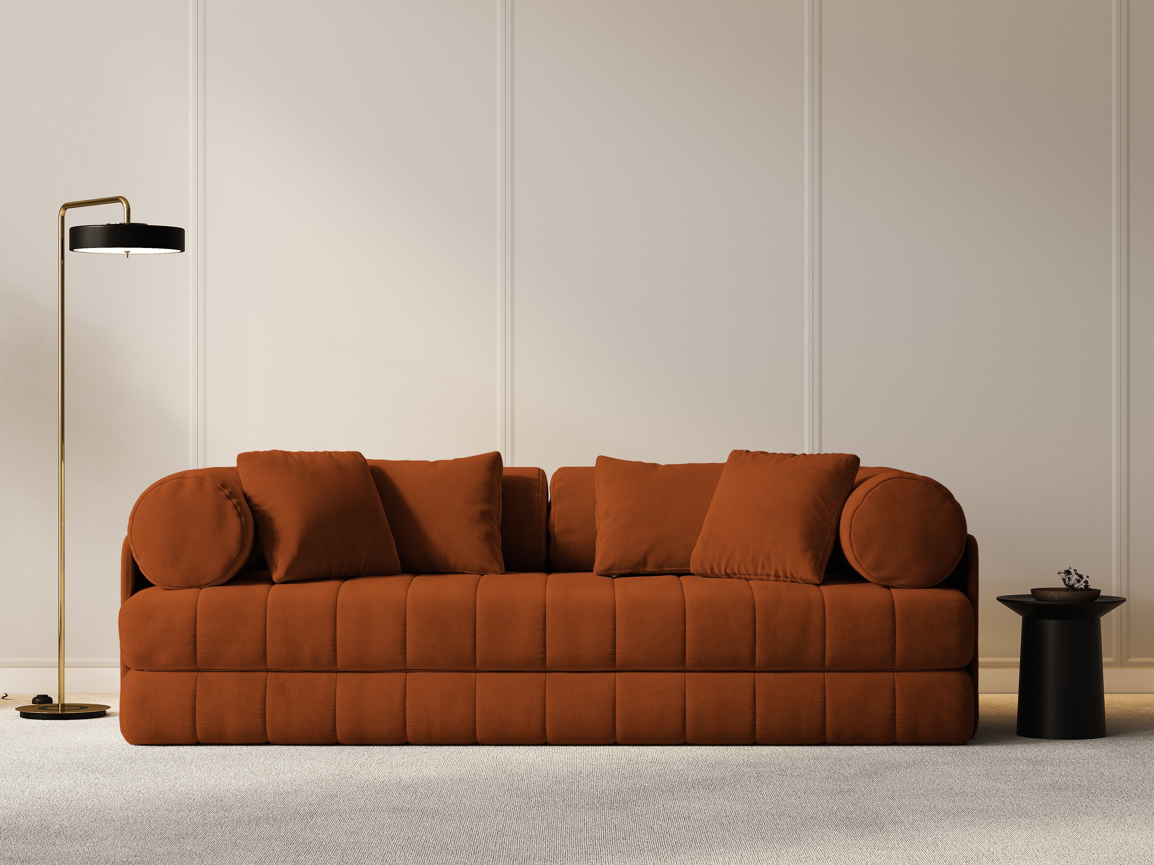 Sofa aksamitna 3-osobowa z funkcją spania KEMI terakota - Image 2