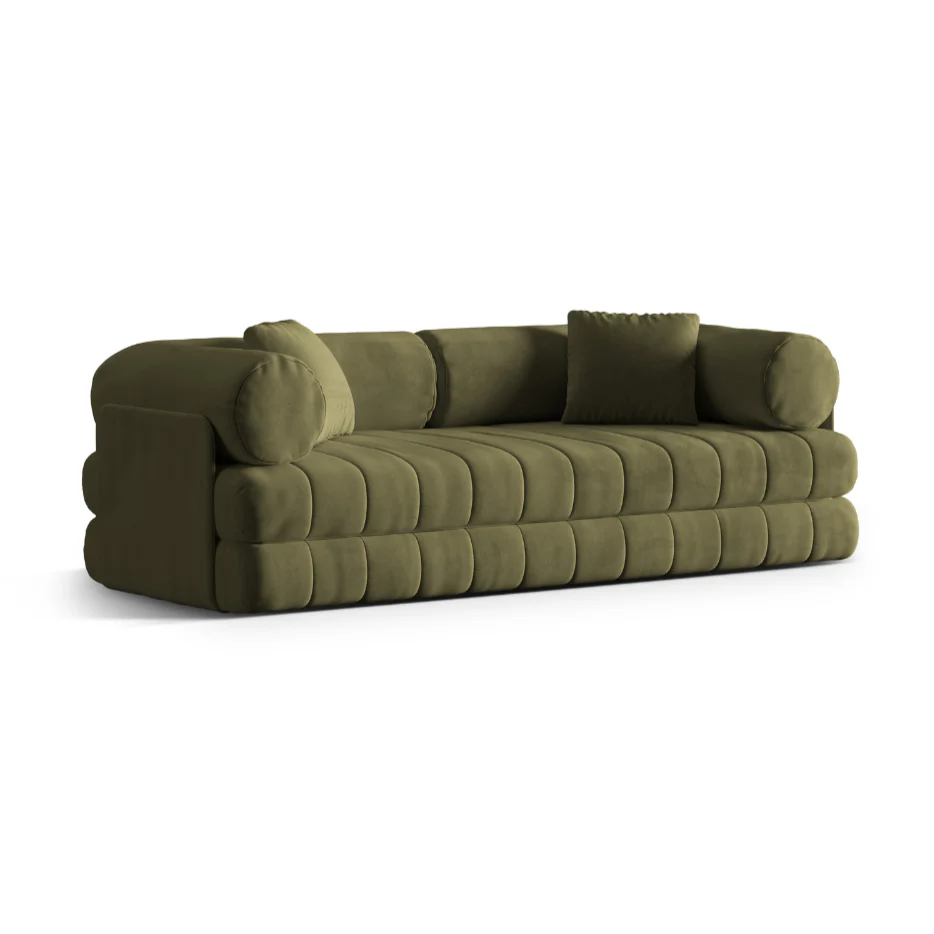 Sofa aksamitna 3-osobowa z funkcją spania KEMI zielony