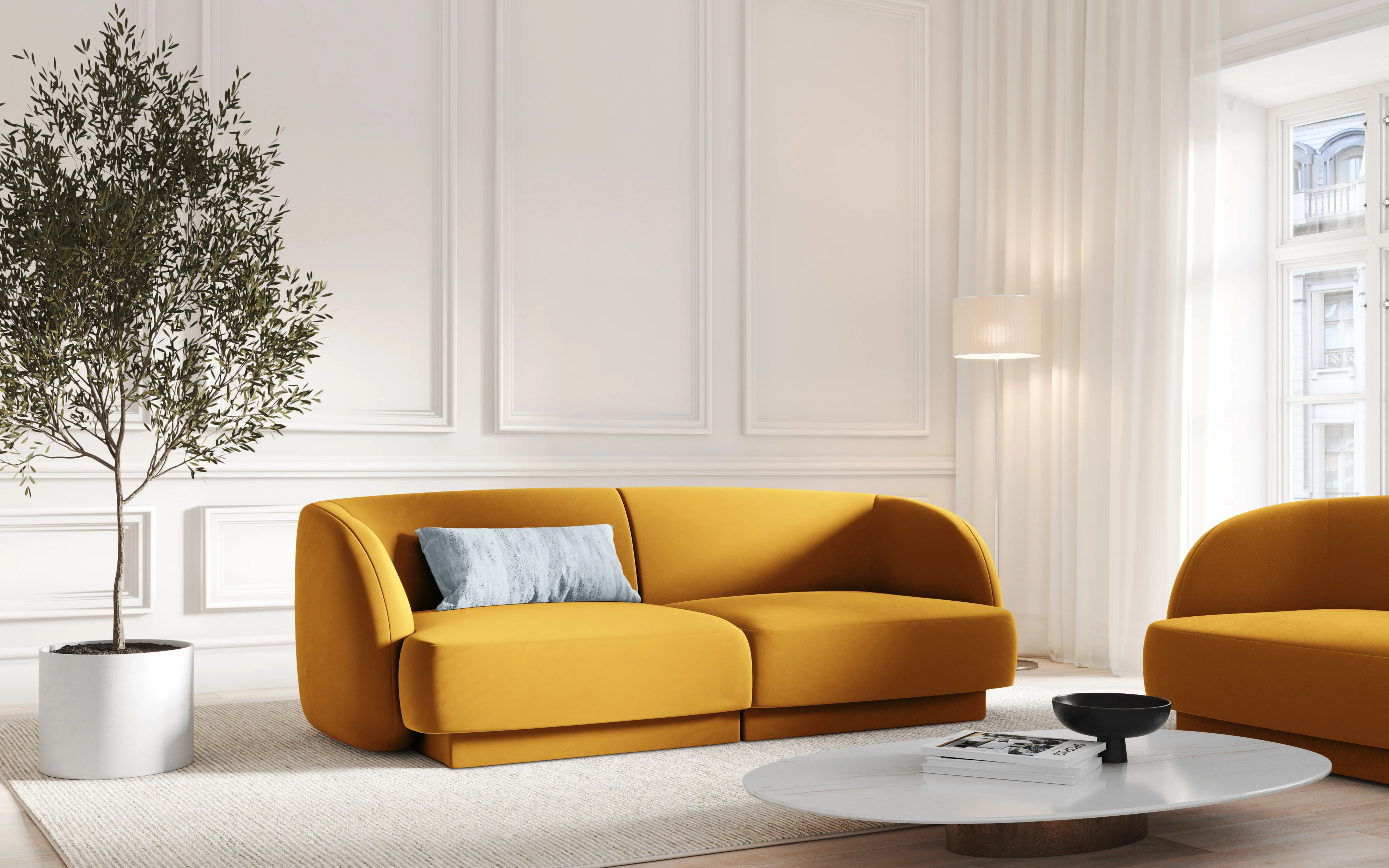 Sofa aksamitna 2-osobowa MILEY żółty - Image 2