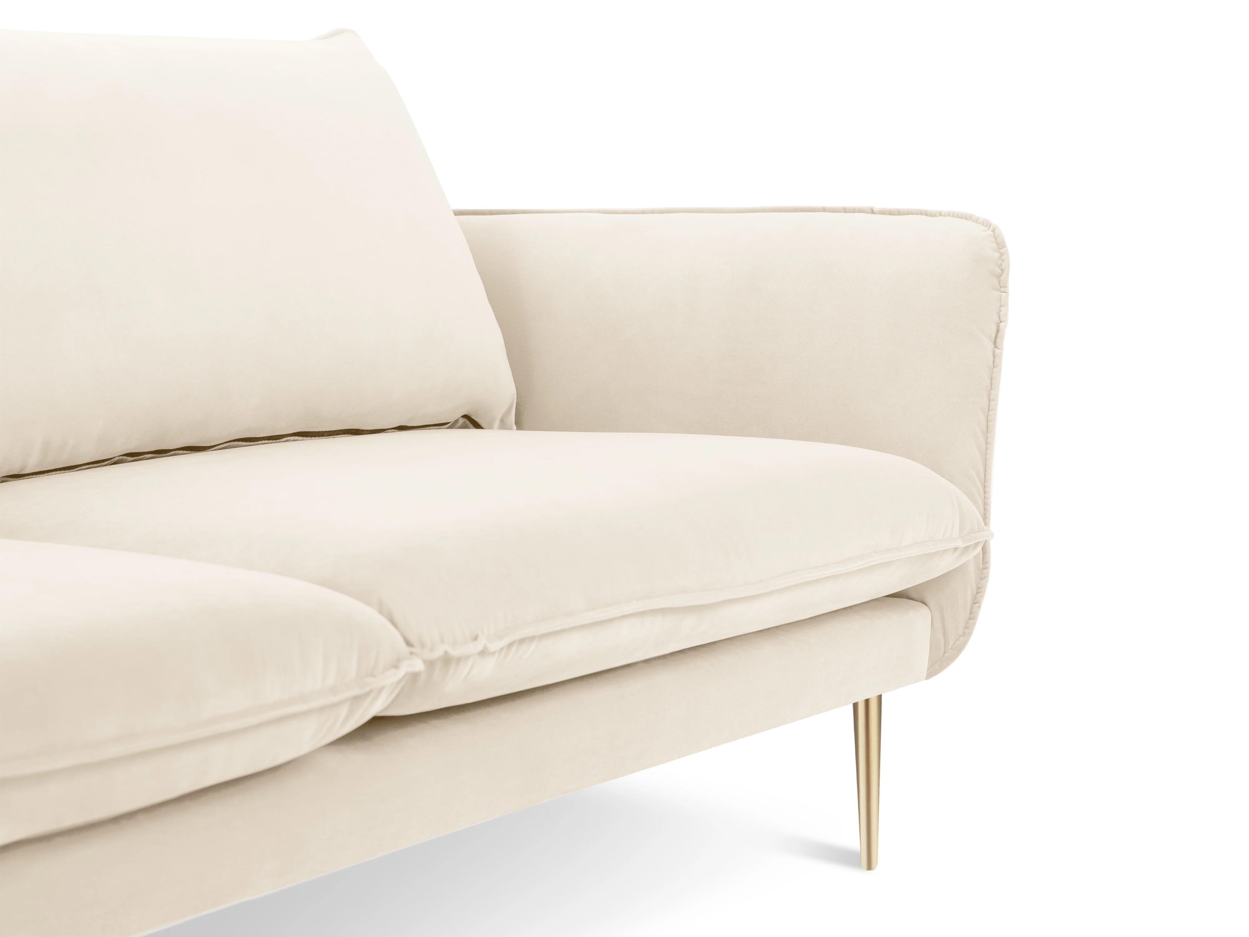 Sofa aksamitna 2-osobowa VIENNA beżowy ze złotą podstawą - Image 3