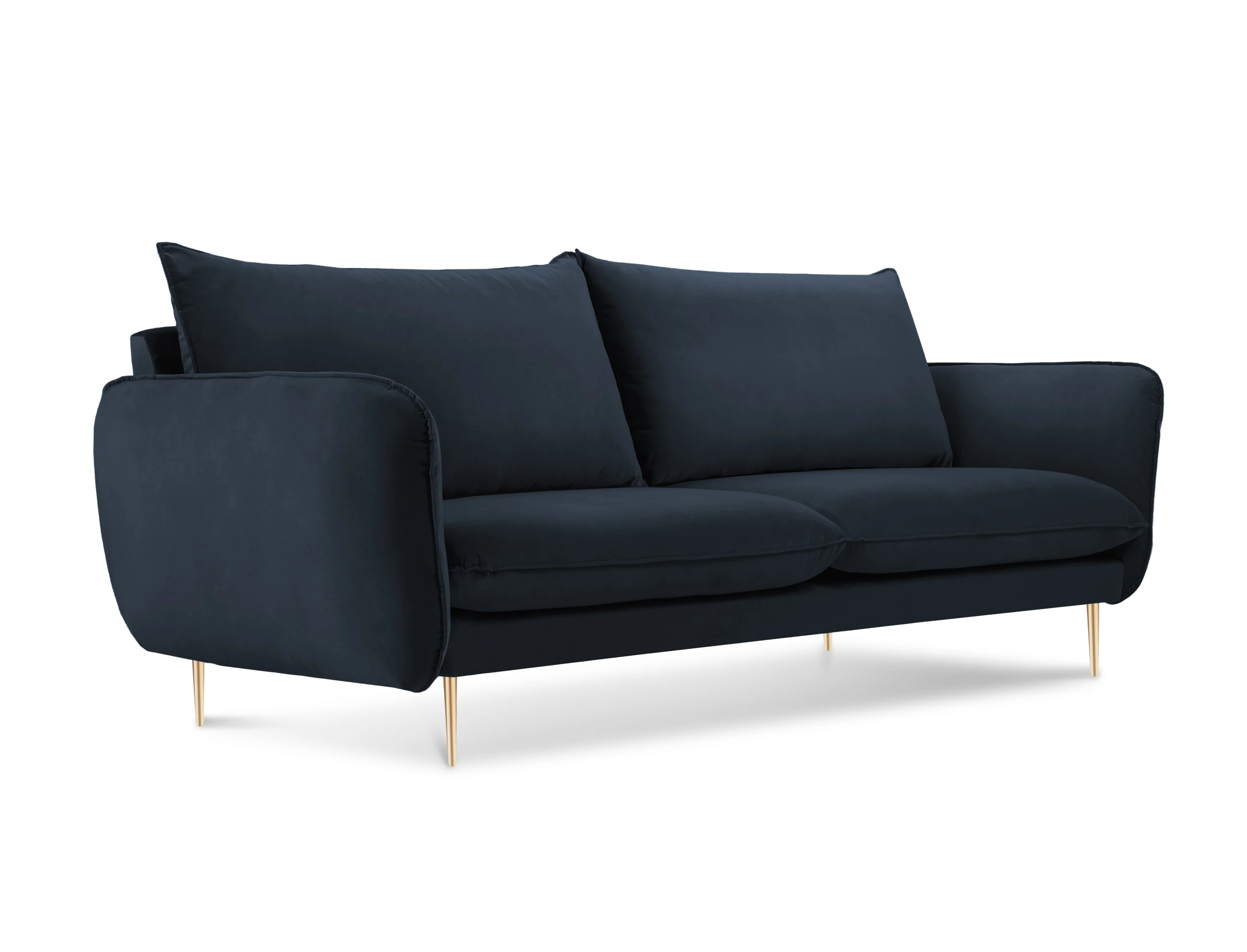 Sofa aksamitna 2-osobowa VIENNA ciemnoniebieski ze złotą podstawą