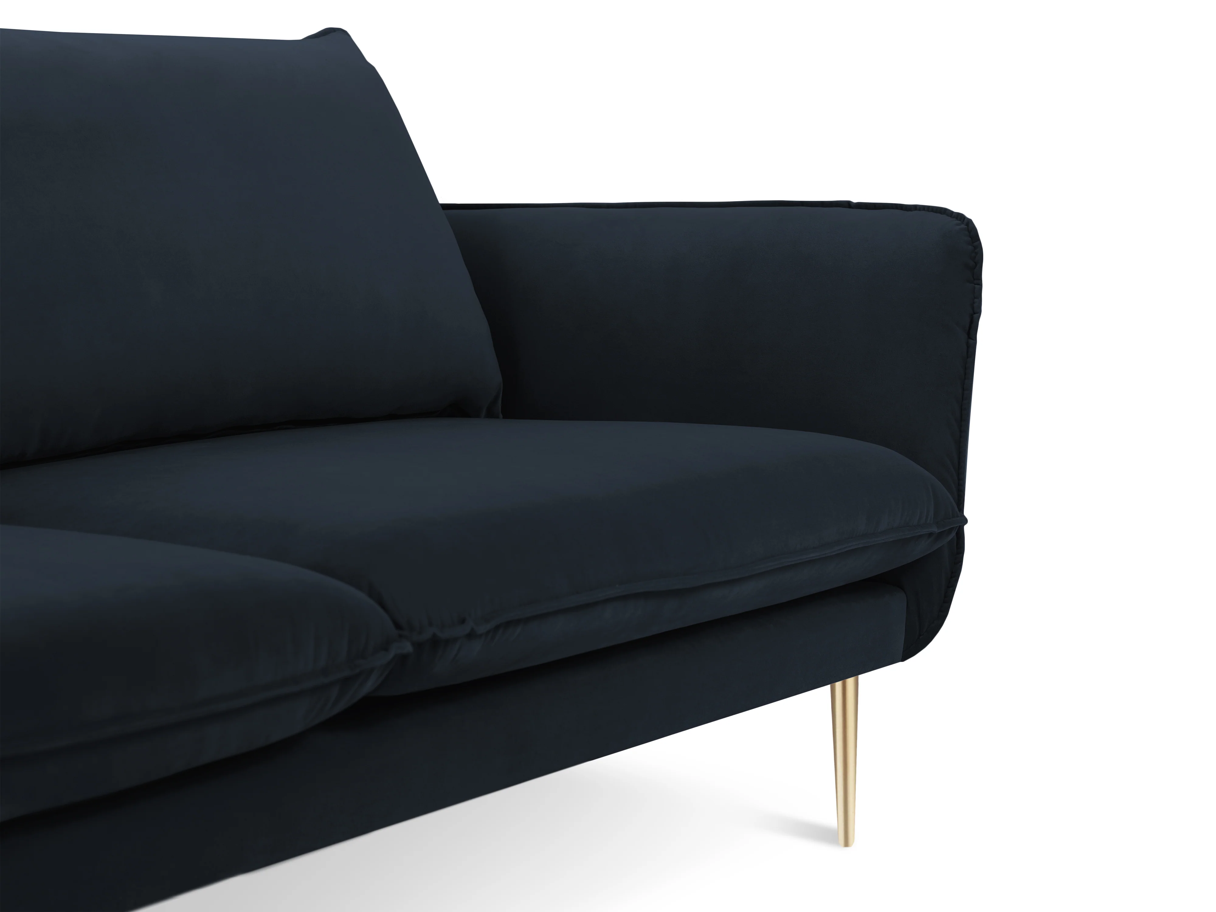 Sofa aksamitna 2-osobowa VIENNA ciemnoniebieski ze złotą podstawą - Image 3
