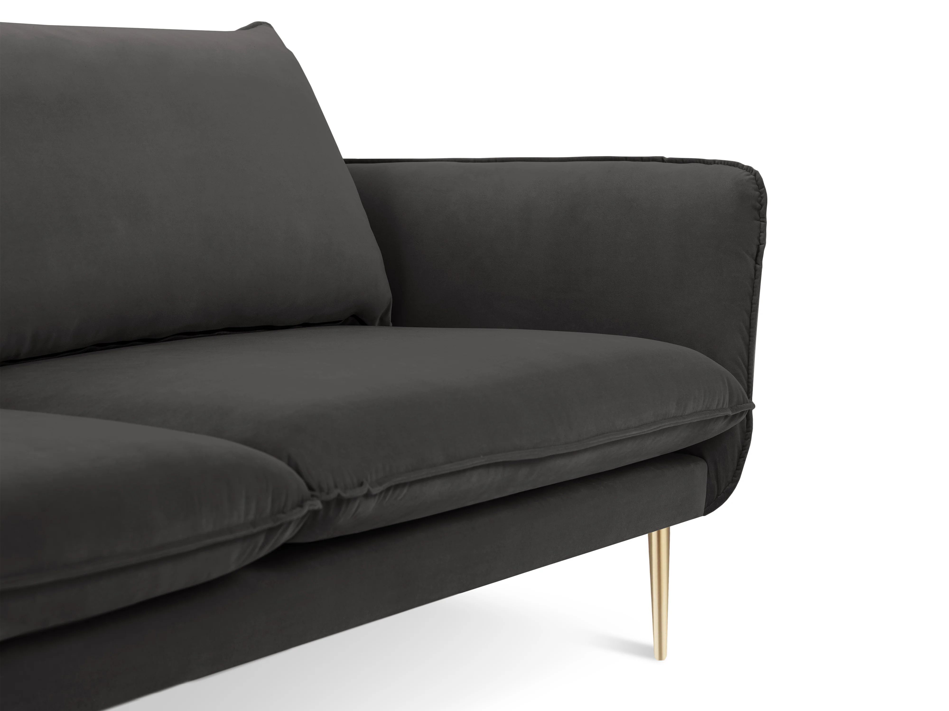 Sofa aksamitna 2-osobowa VIENNA ciemnoszary ze złotą podstawą - Image 3