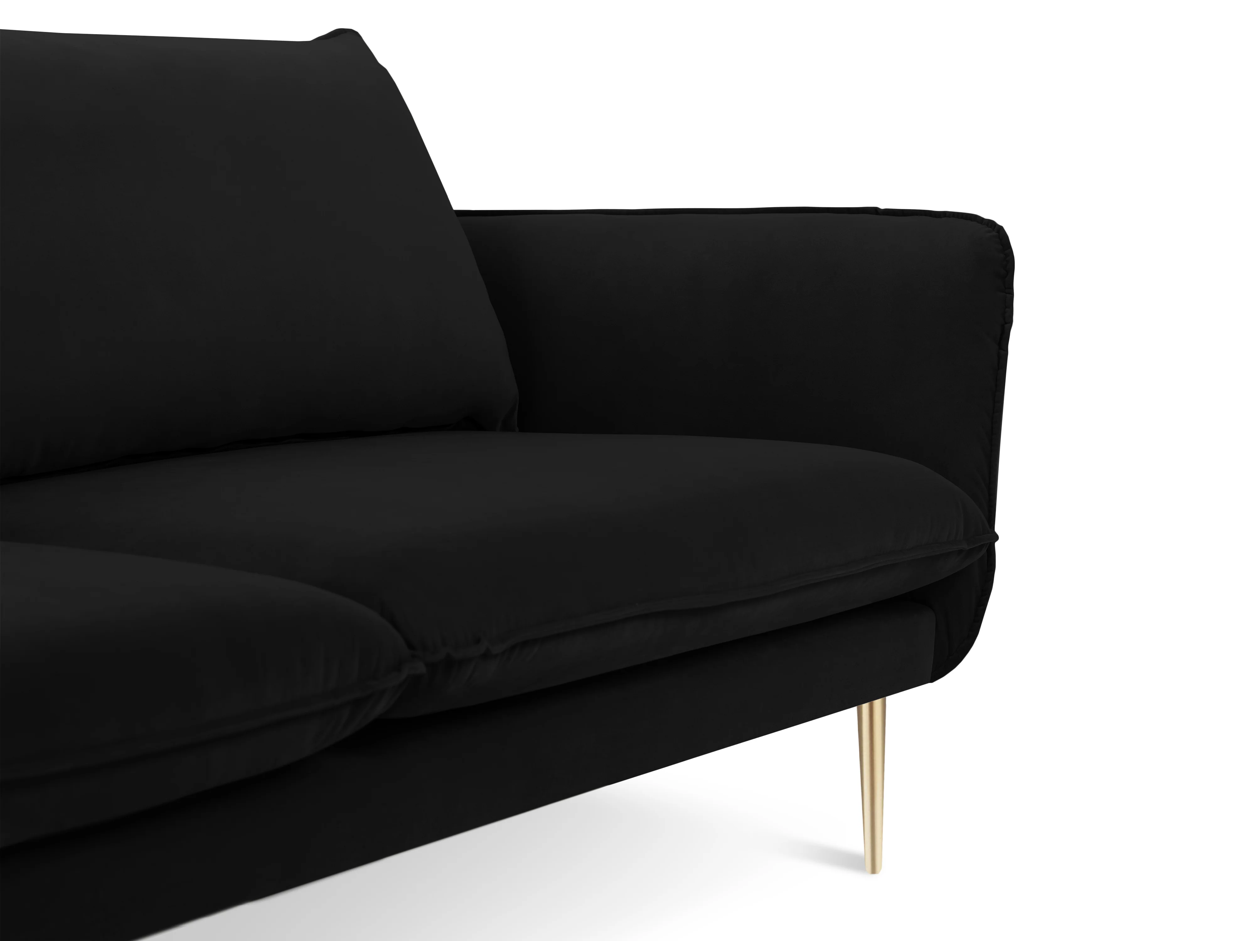 Sofa aksamitna 2-osobowa VIENNA czarny ze złotą podstawą - Image 3