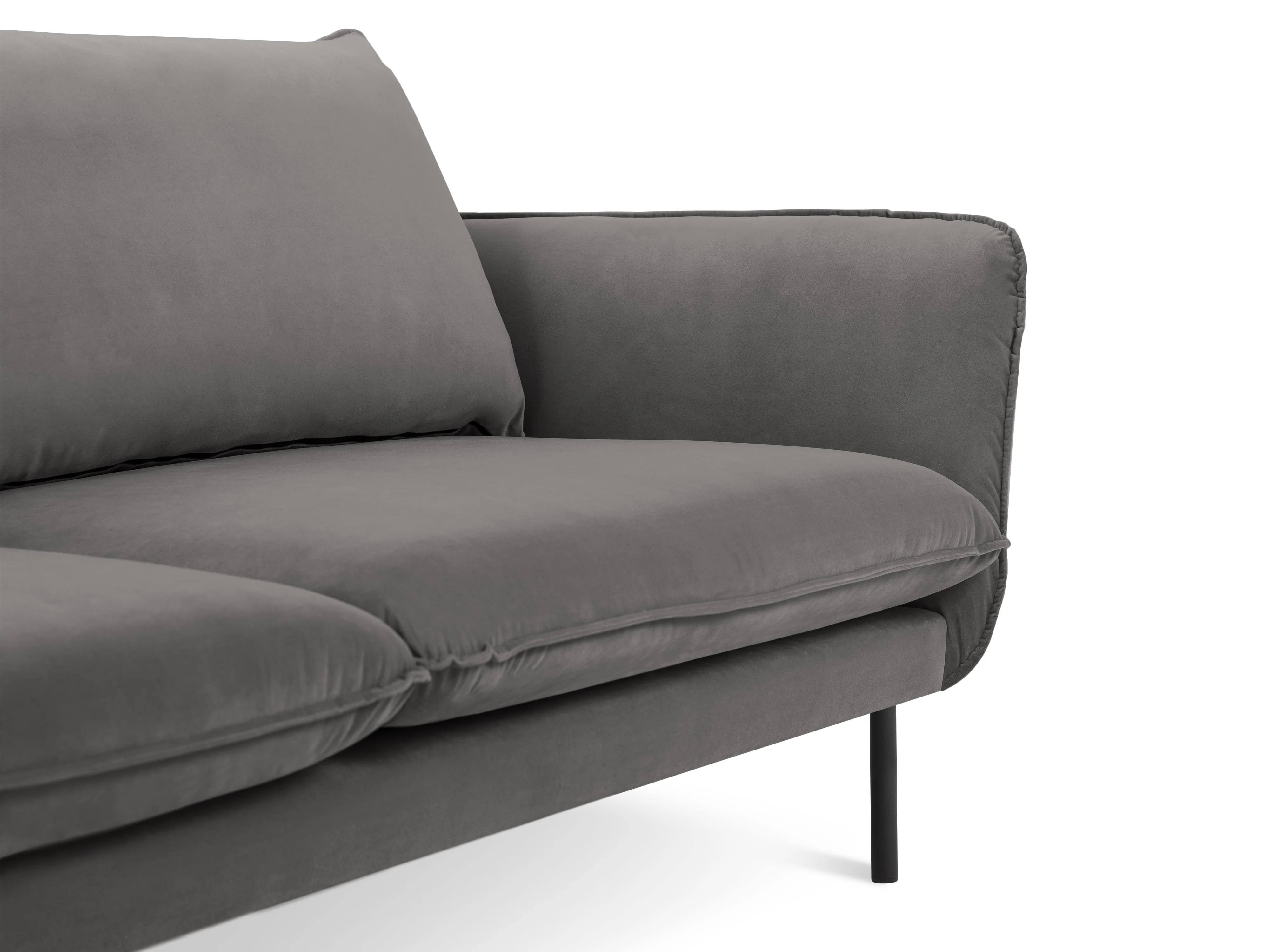 Sofa aksamitna 2-osobowa VIENNA jasnoszary z czarną podstawą - Image 3