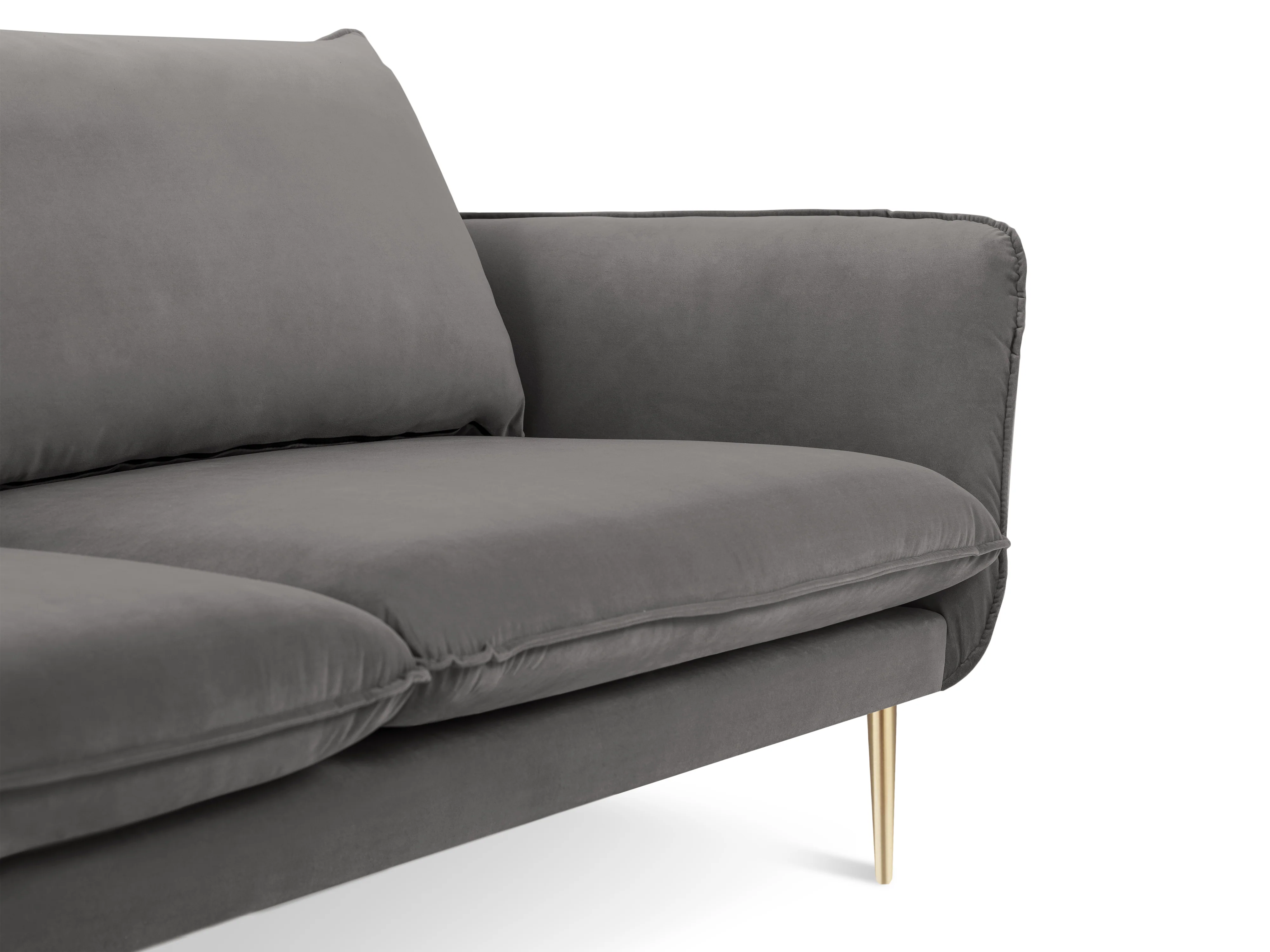 Sofa aksamitna 2-osobowa VIENNA jasnoszary ze złotą podstawą - Image 3