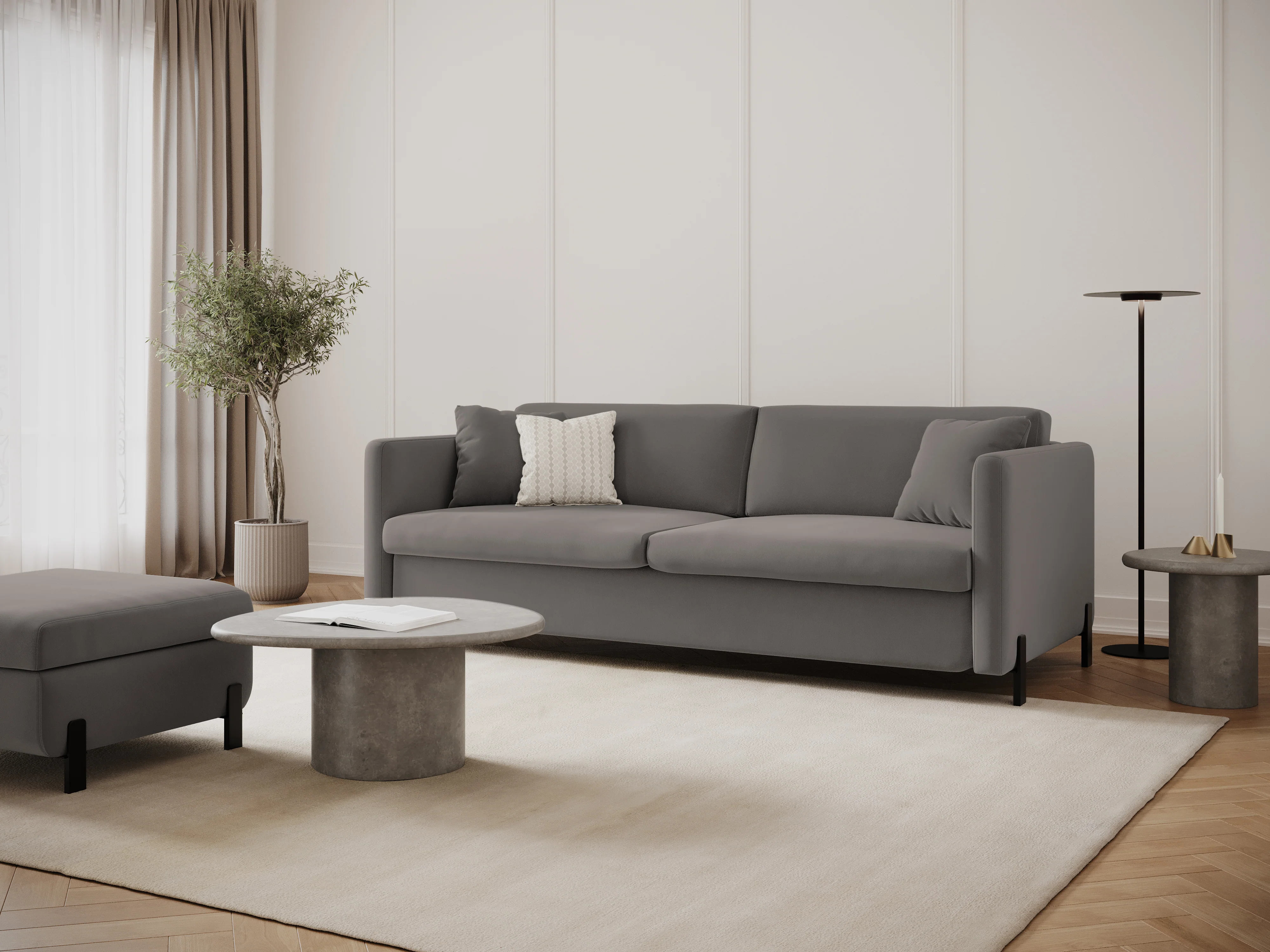 Sofa aksamitna 2-osobowa z funkcją spania GLORIA szary - Image 5
