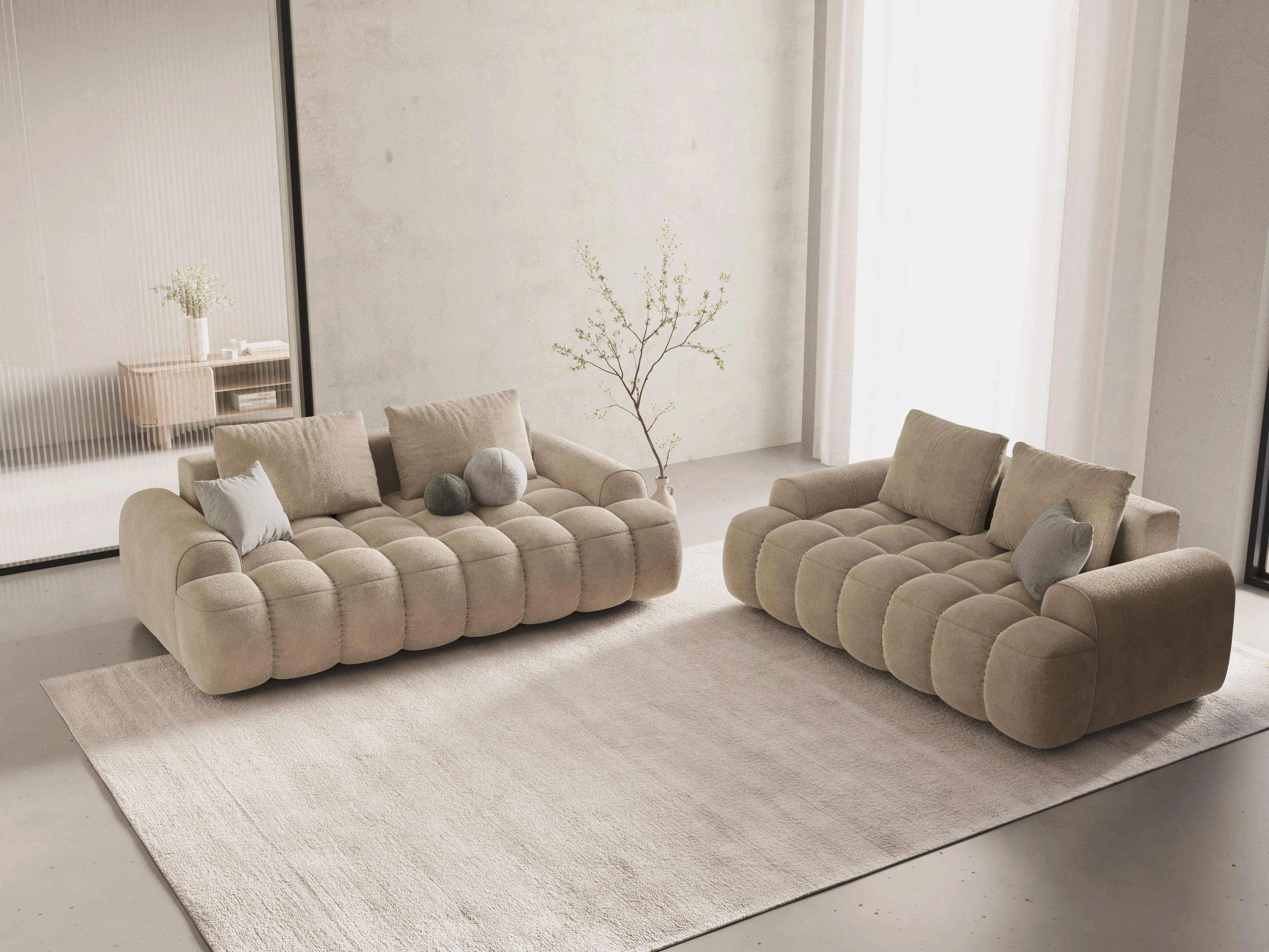 Sofa aksamitna 3-osobowa LINZ jasnobeżowy - Image 2