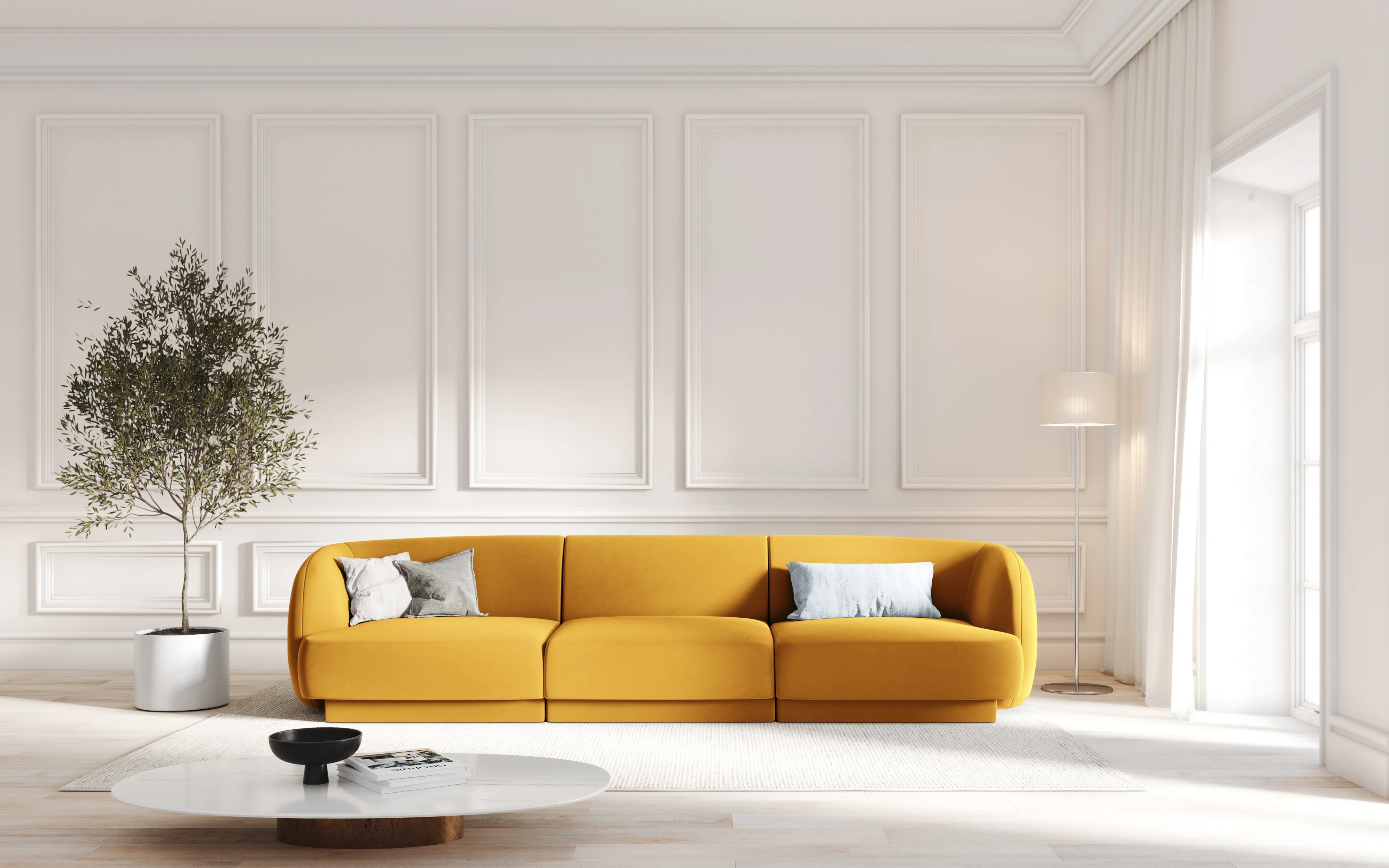 Sofa aksamitna 3-osobowa MILEY żółty - Image 2