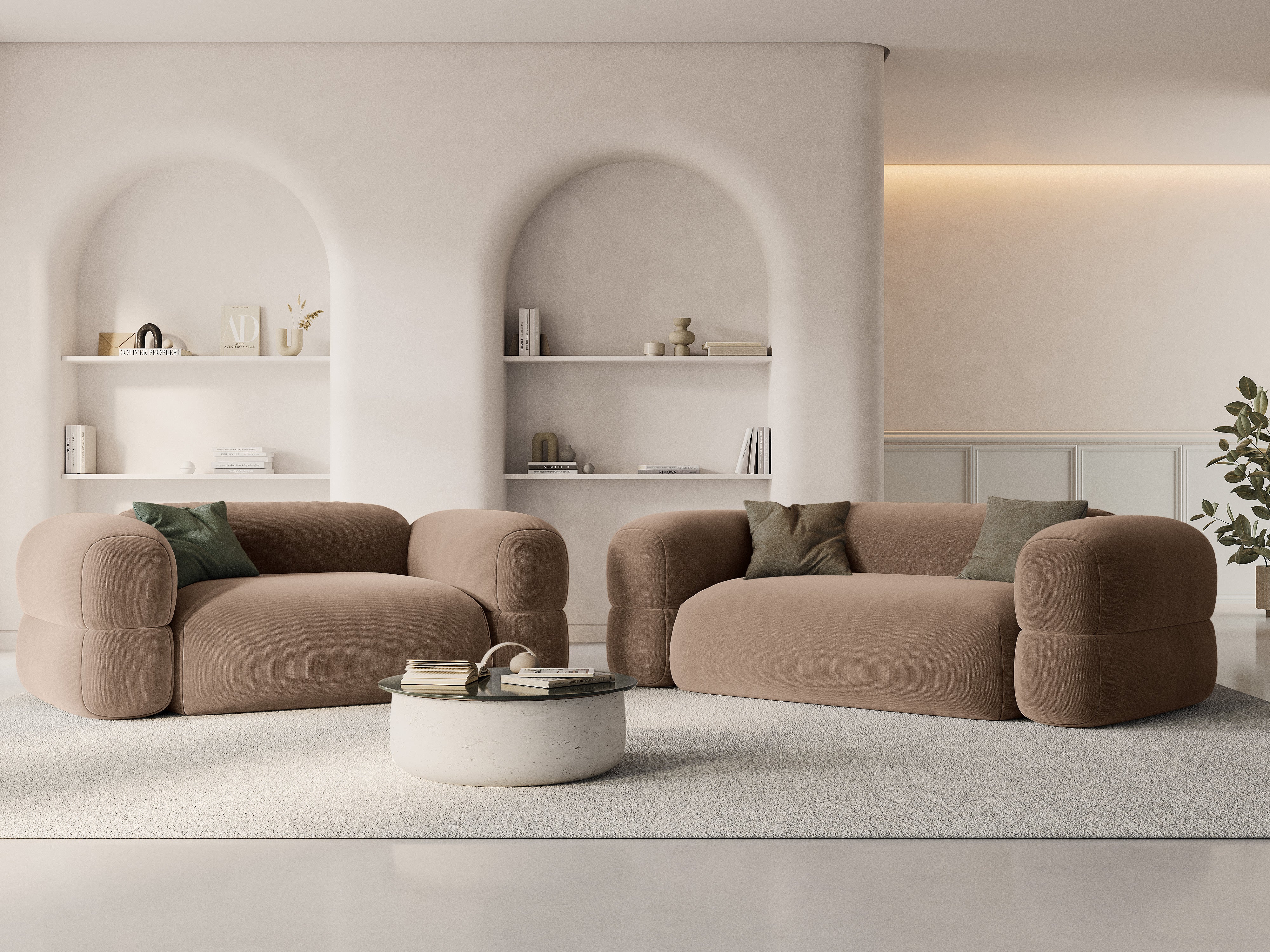 Sofa aksamitna 3-osobowa ROGER ciemnobeżowy - Image 2
