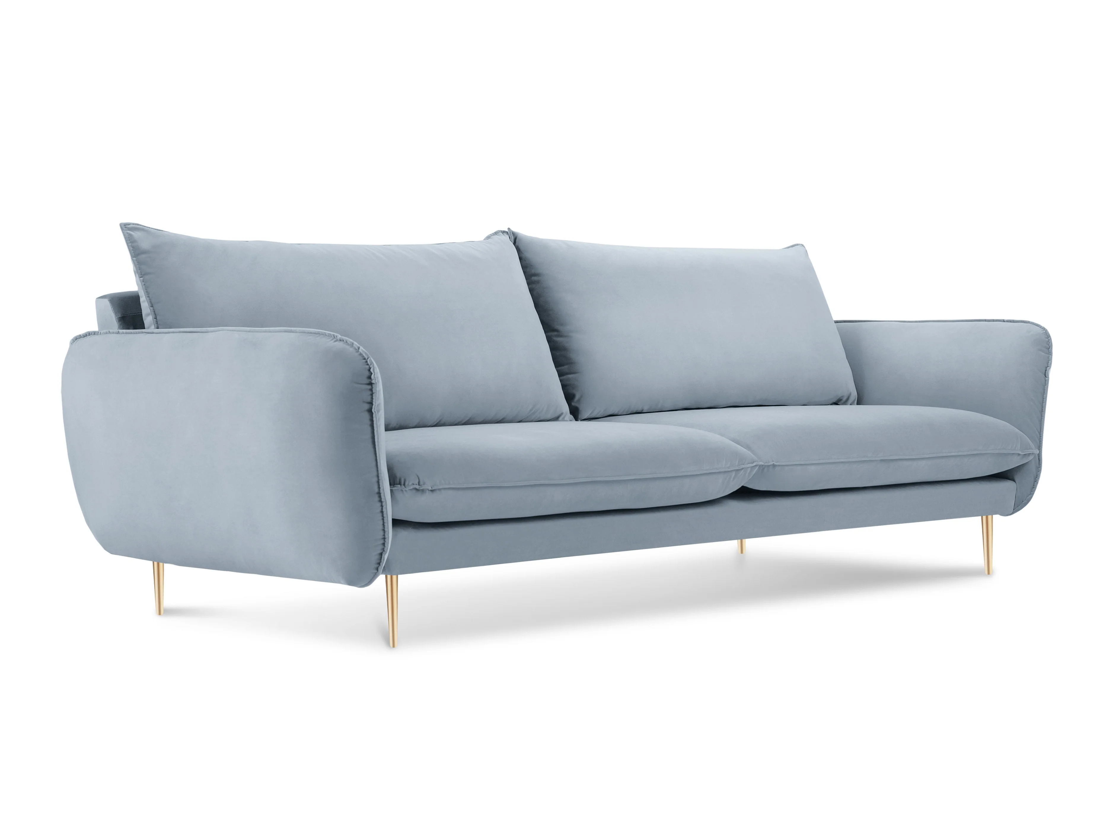 Sofa aksamitna 3-osobowa VIENNA jasnoniebieski ze złotą podstawą