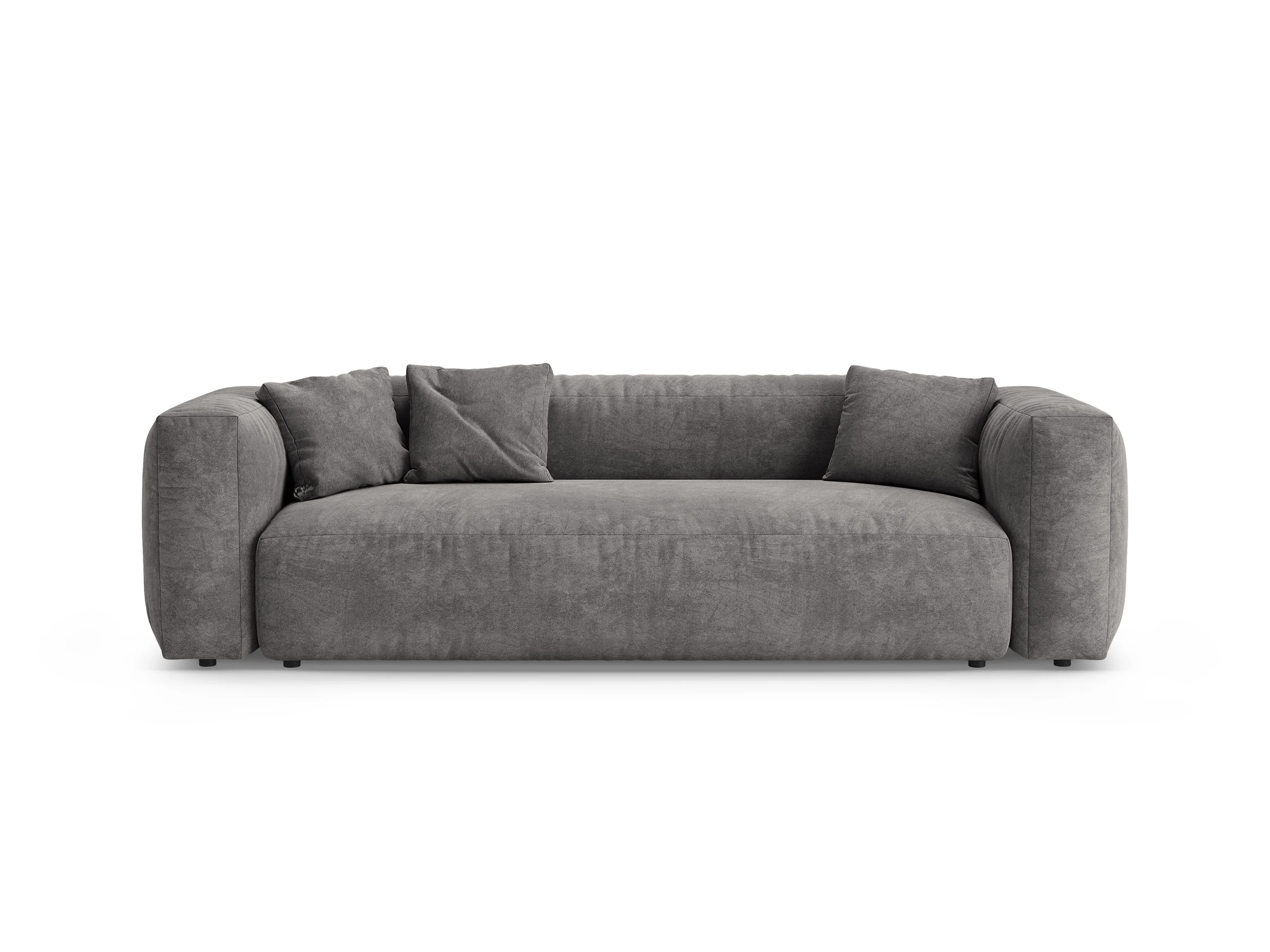 Sofa aksamitna 3-osobowa z funkcją spania MARTINA szary - Image 4