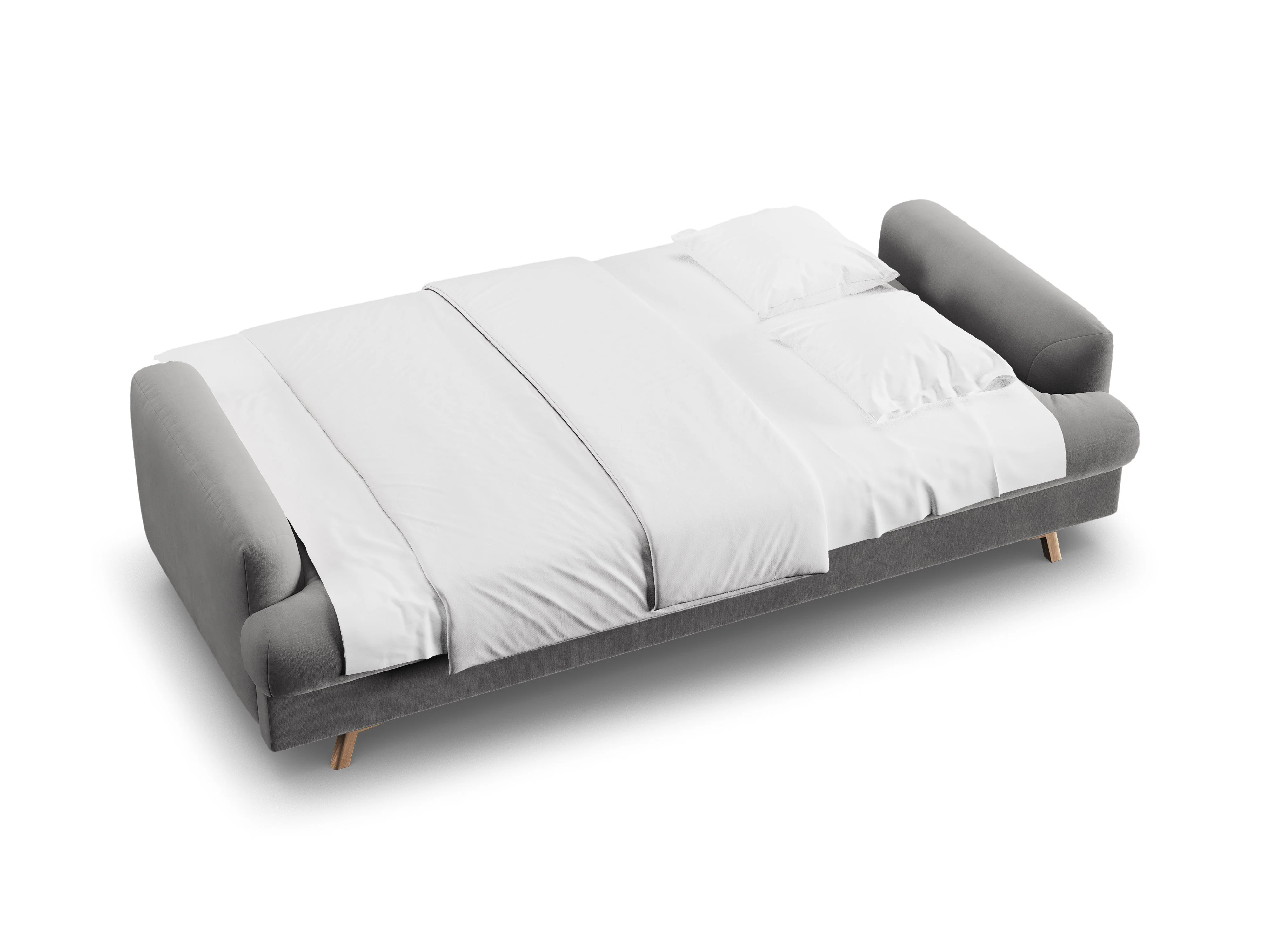 Sofa aksamitna 3-osobowa z funkcją spania NAOMI szary - Image 4