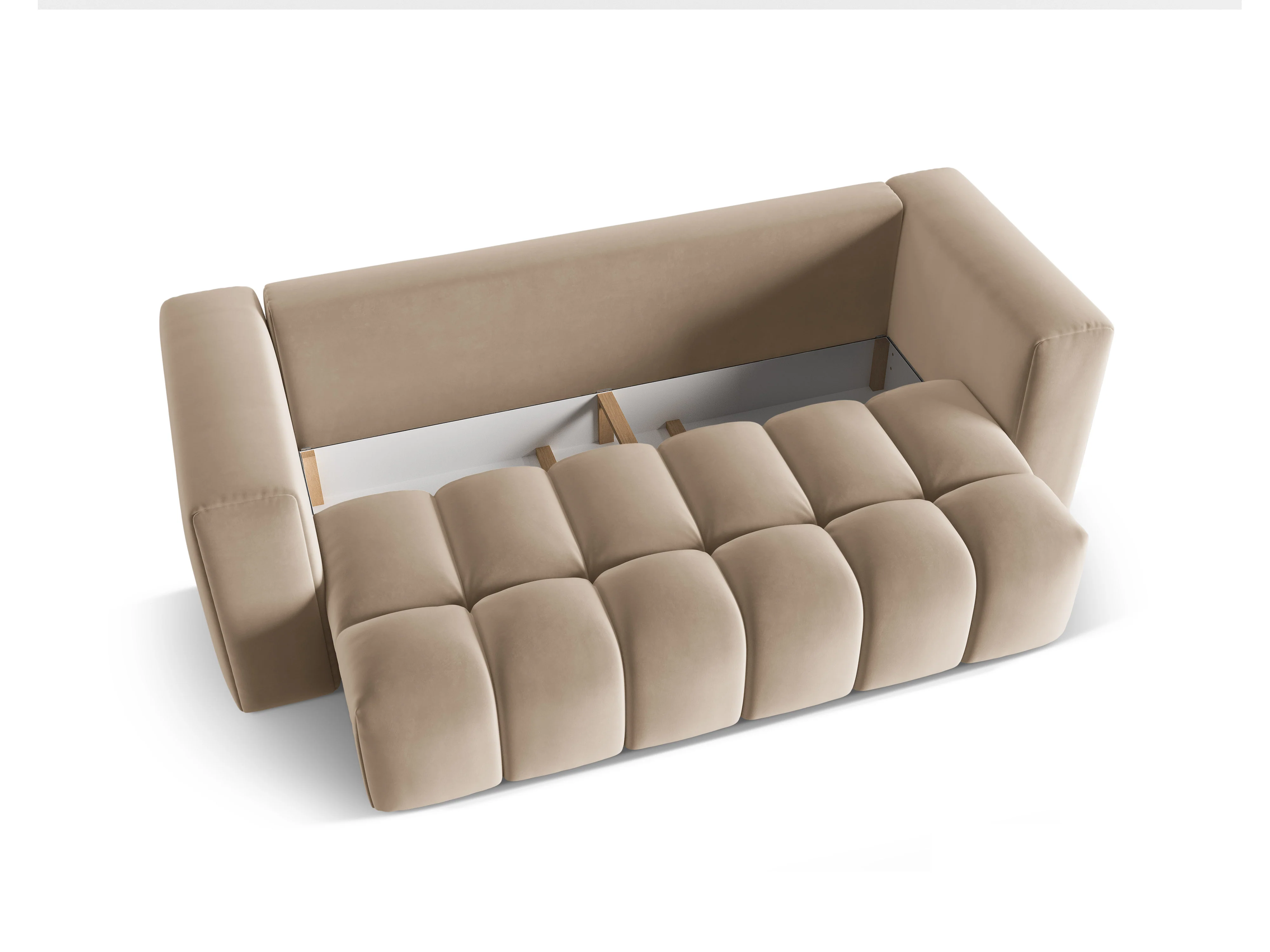 Sofa aksamitna 3-osobowa z funkcją spania VERONA piaskowy - Image 4