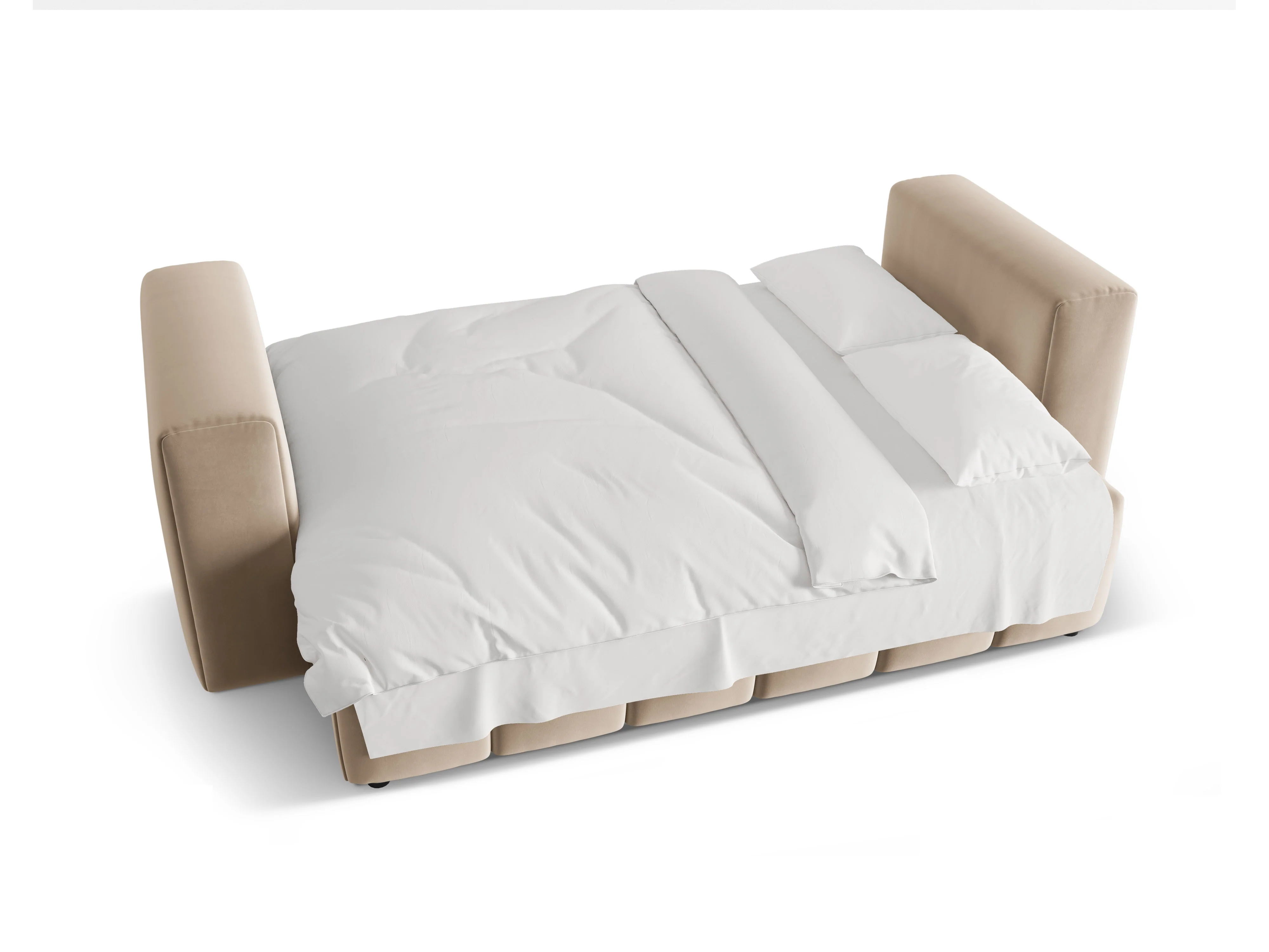 Sofa aksamitna 3-osobowa z funkcją spania VERONA piaskowy - Image 5