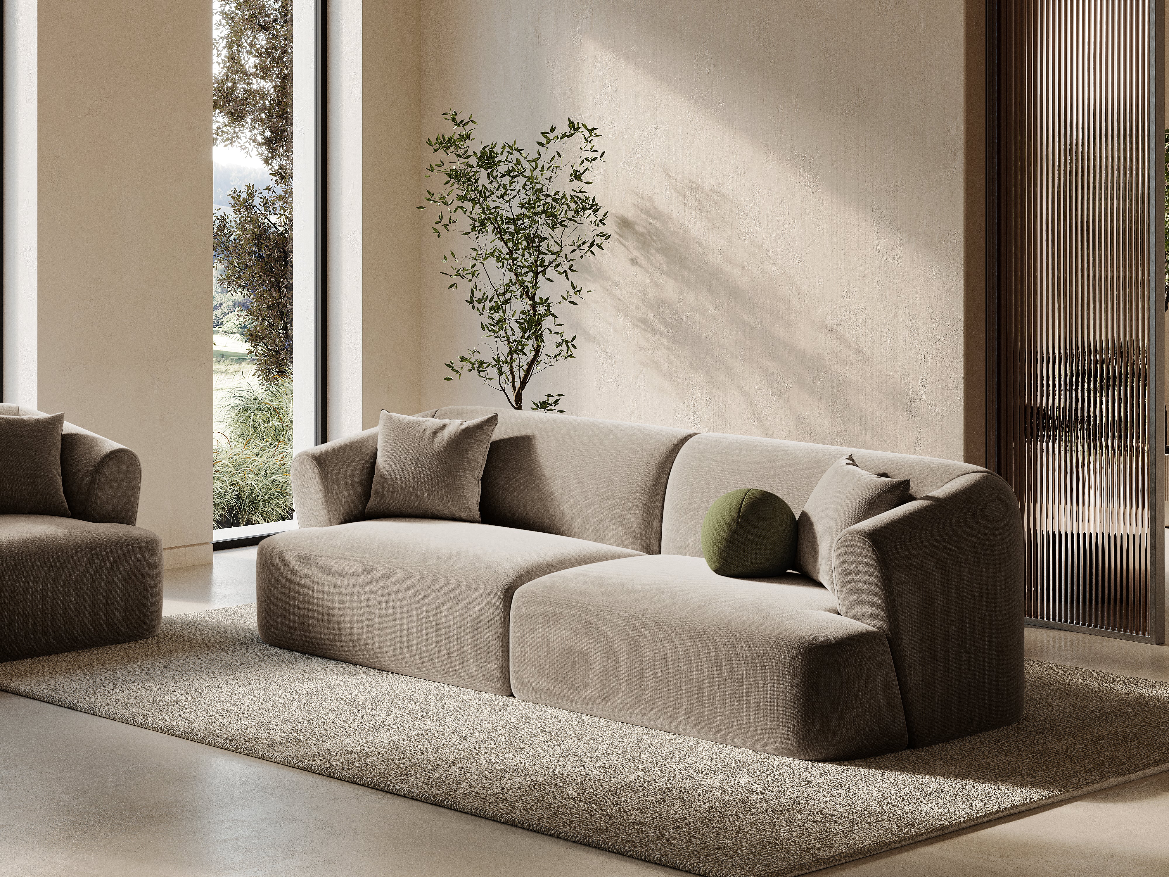 Sofa aksamitna 4-osobowa CAMPI ciemnobeżowy - Image 2
